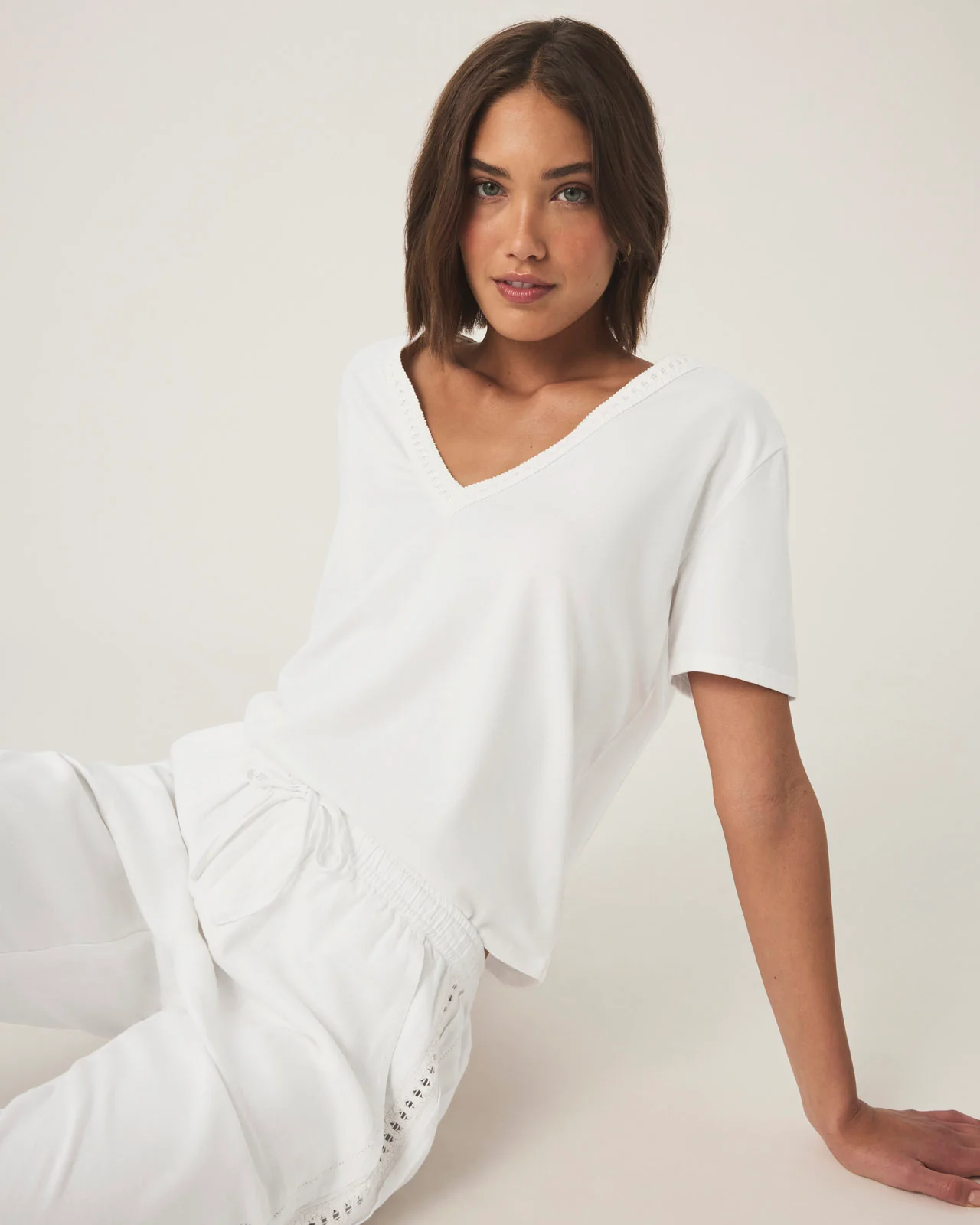 Kacey Crochet V-neck Tee - Image 24