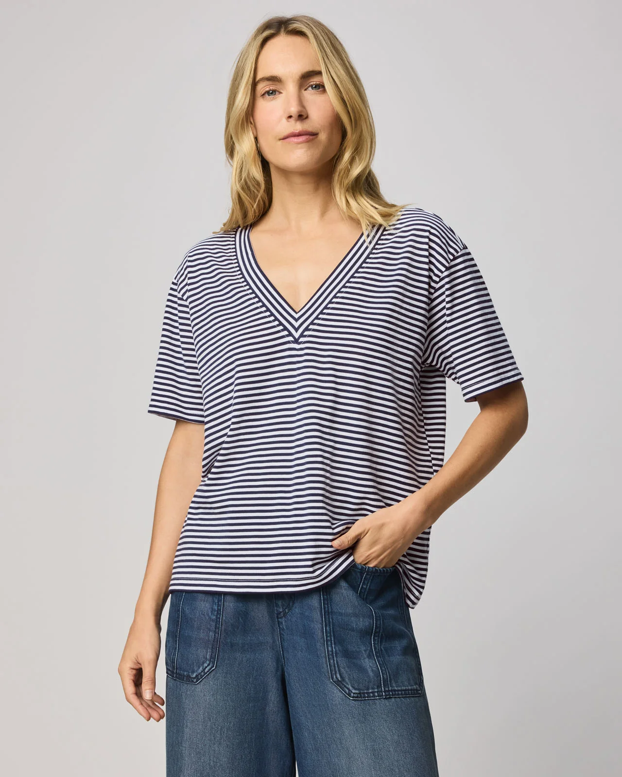 Kacey Striped V-Neck Tee - Image 2