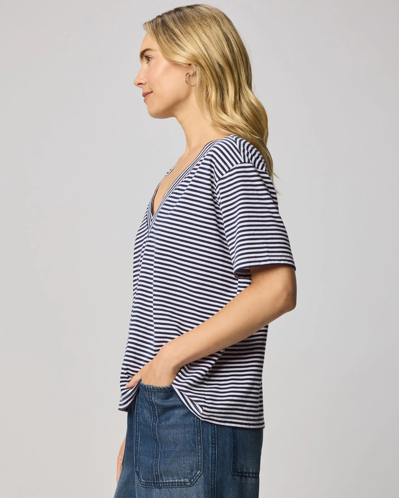 Kacey Striped V-Neck Tee - Image 5