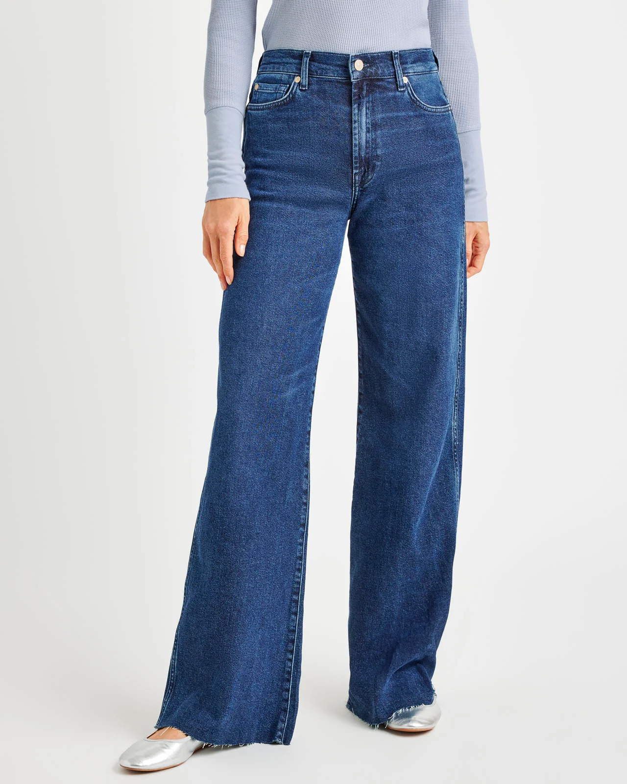 Light Wash Straight Leg Raw Hem Jean