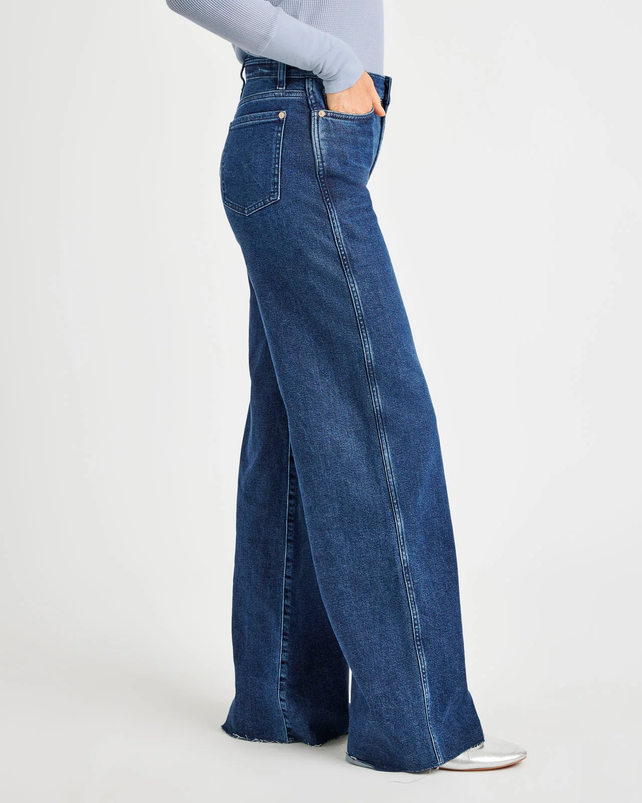 Light Wash Straight Leg Raw Hem Jean - Image 2