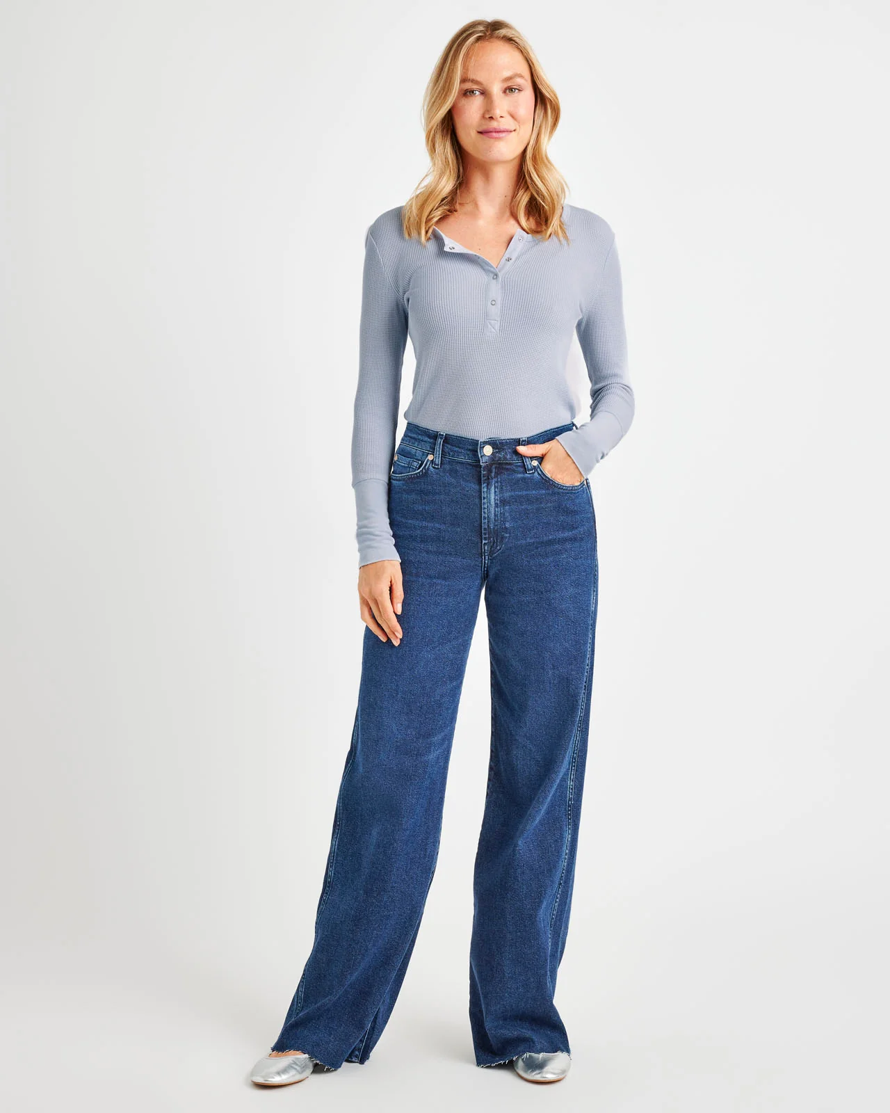 Light Wash Straight Leg Raw Hem Jean - Image 3