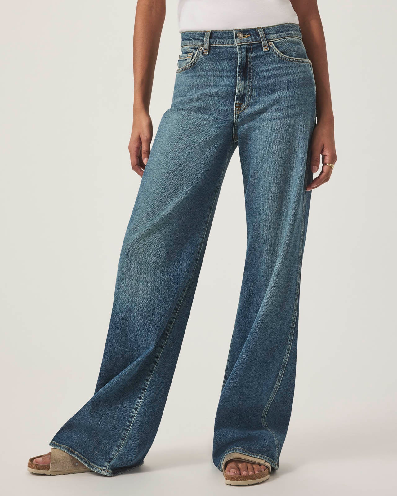 Medium Wash Slim Palazzo Jean