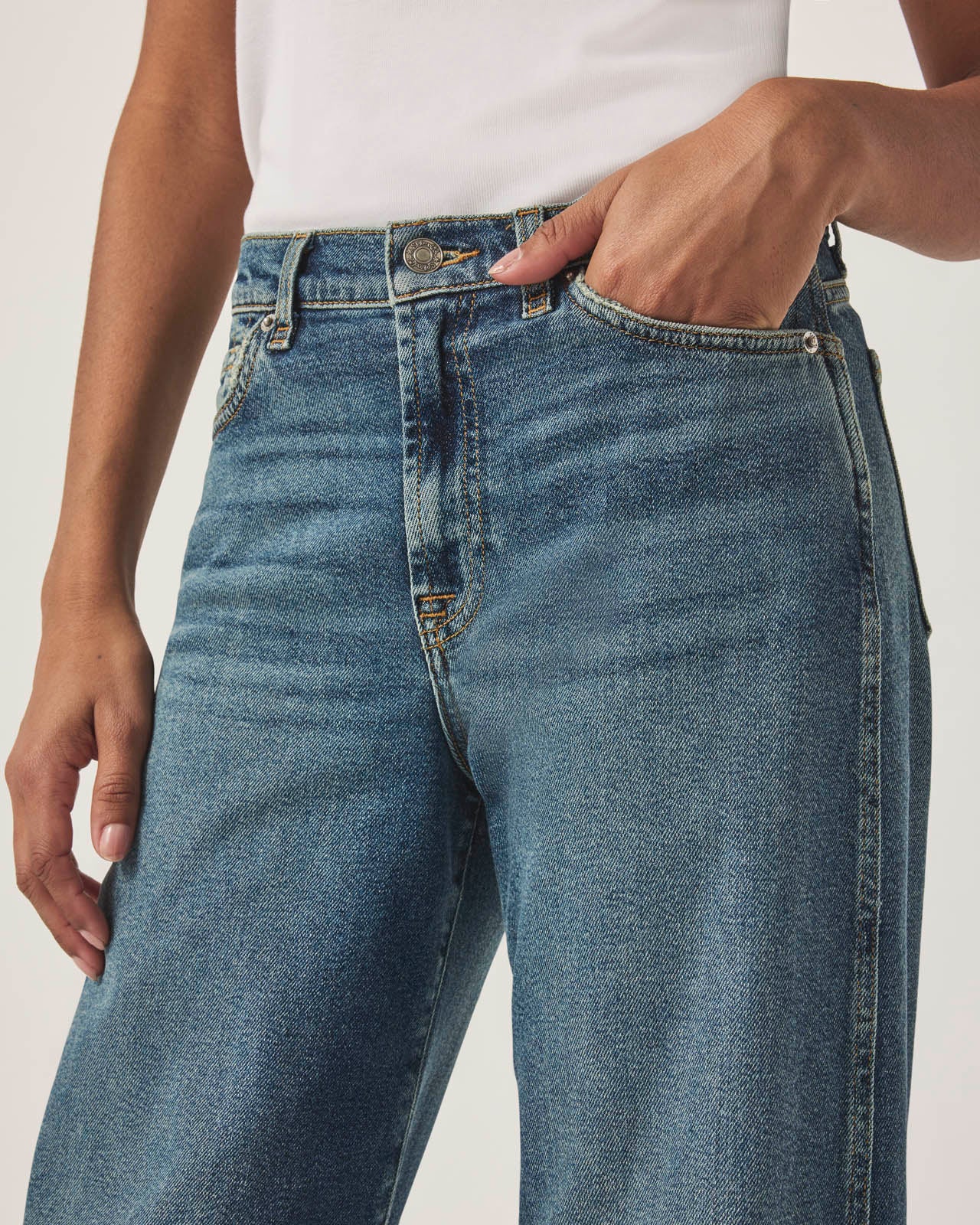 Medium Wash Slim Palazzo Jean - Image 5