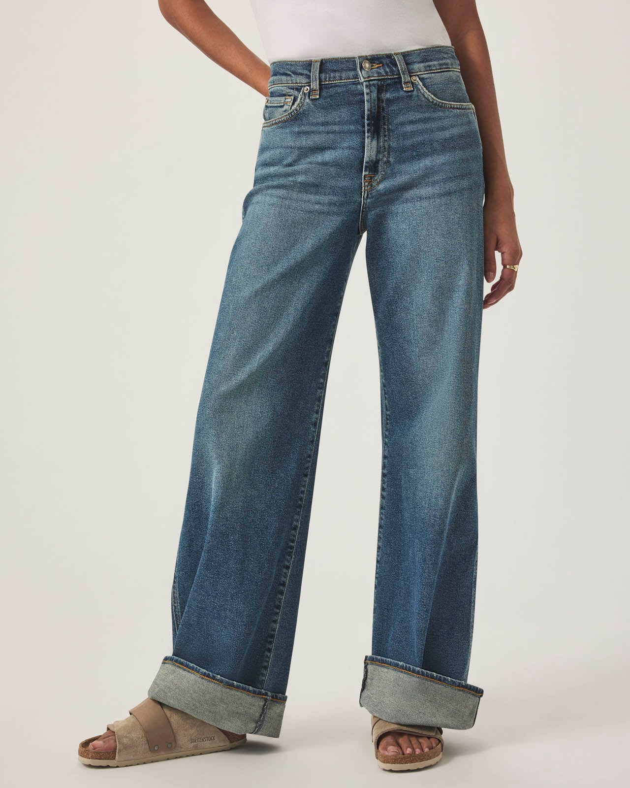 Medium Wash Slim Palazzo Jean - Image 6