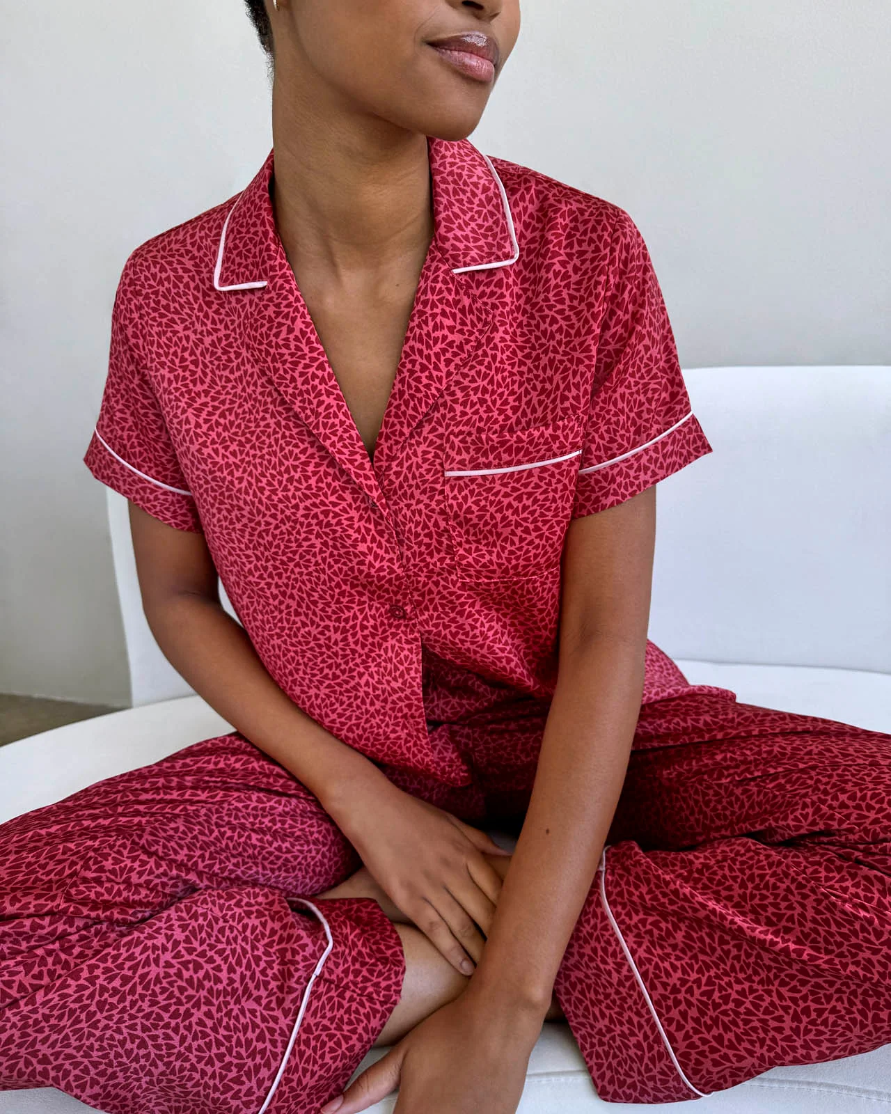 Mini Heart Toss Satin Silk Sleep Set