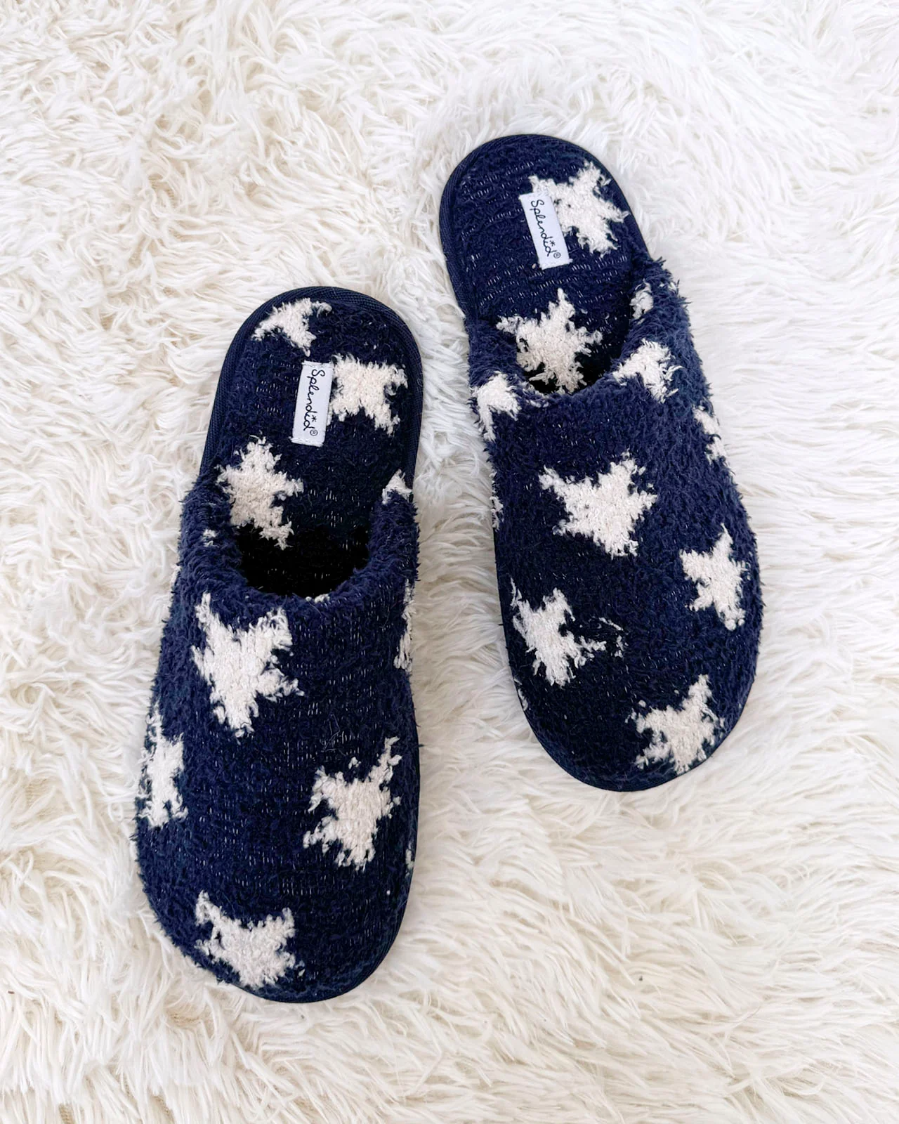 Navy Oat Stars Cozy Fuzzy Slipper Slide - Image 4