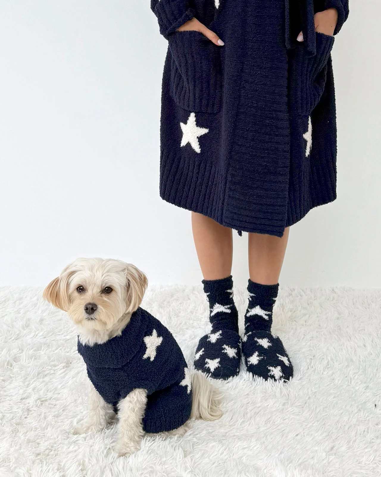 Navy Oat Stars Fuzzy Pet Sweater
