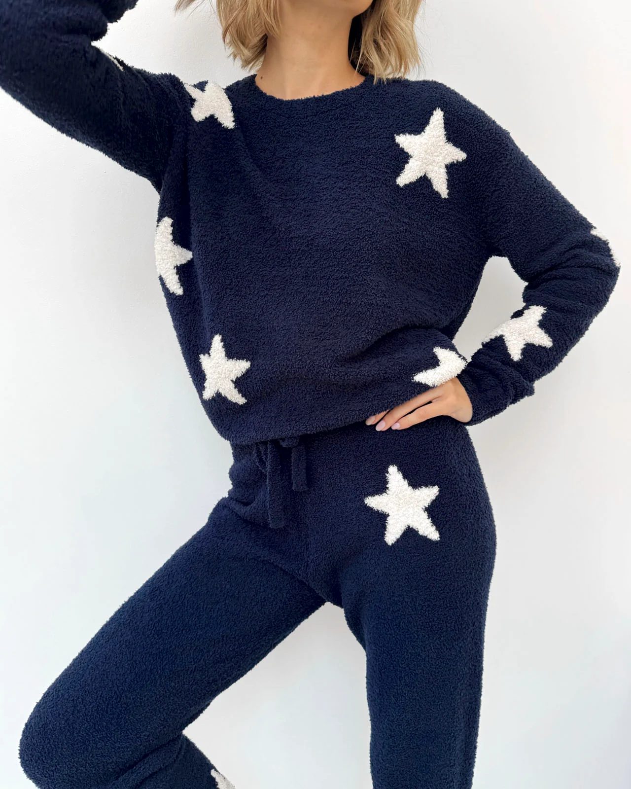 Navy Oat Stars Fuzzy Sweater PJ Set - Image 3