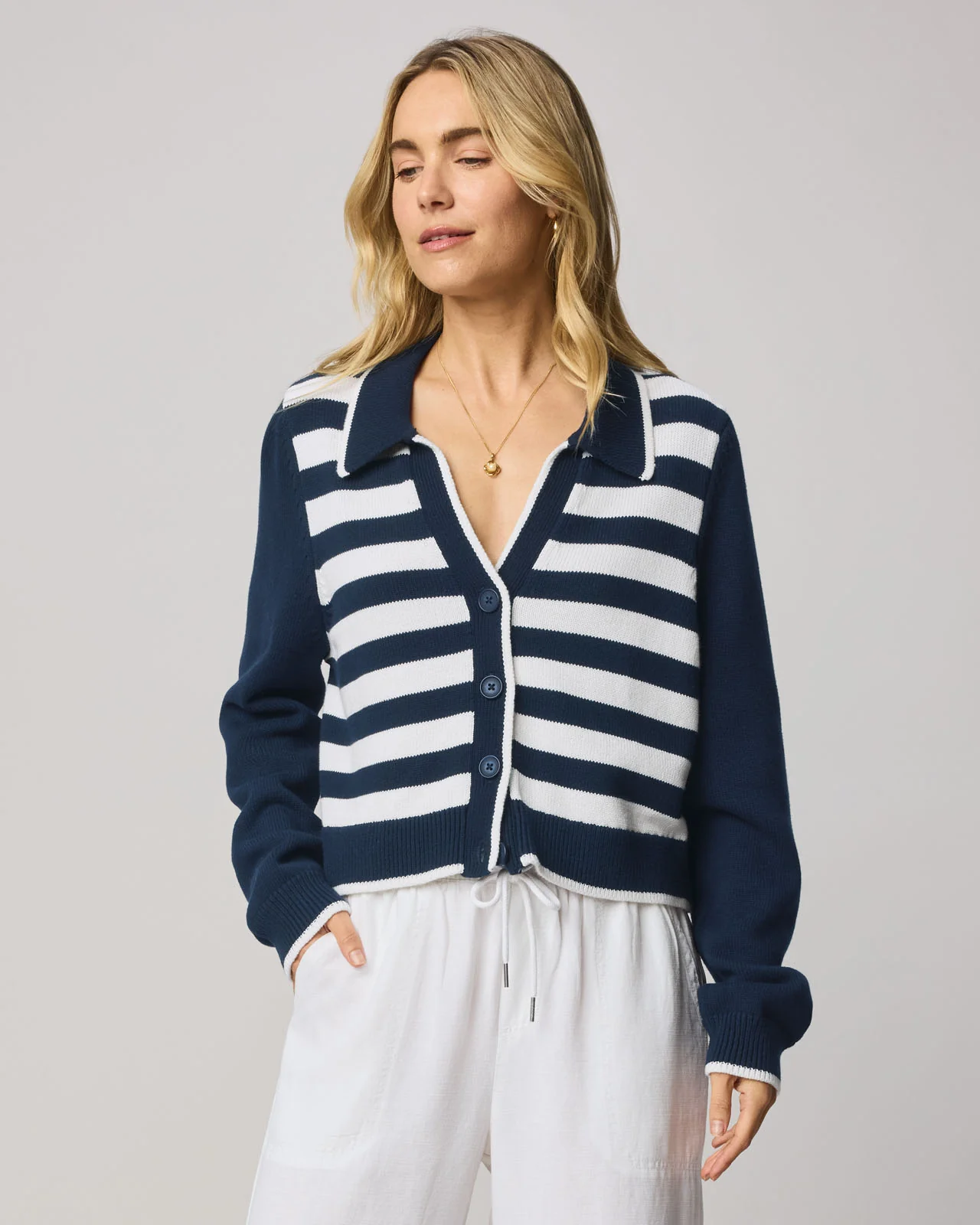 Nicolette Striped Polo Cardigan