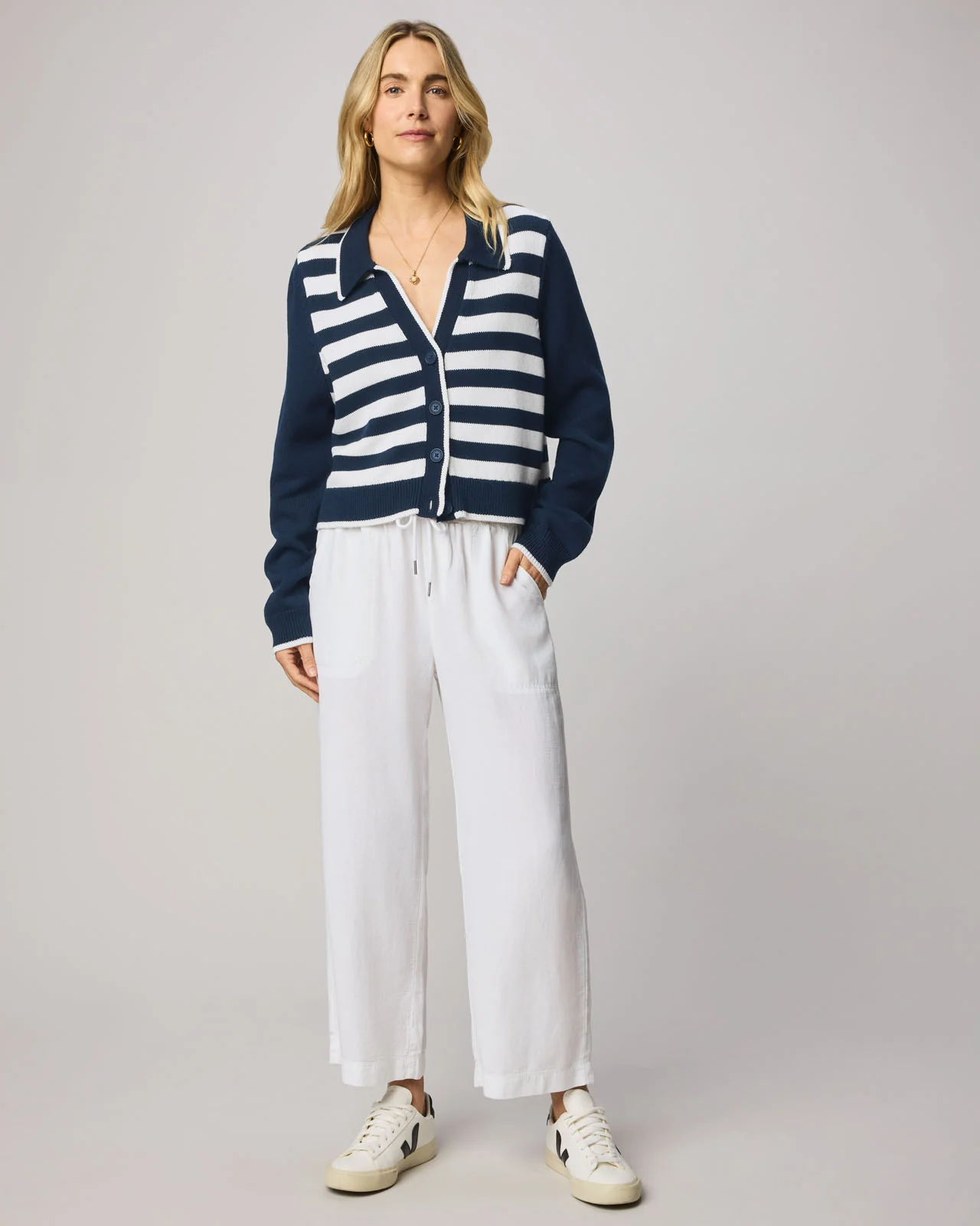 Nicolette Striped Polo Cardigan - Image 2