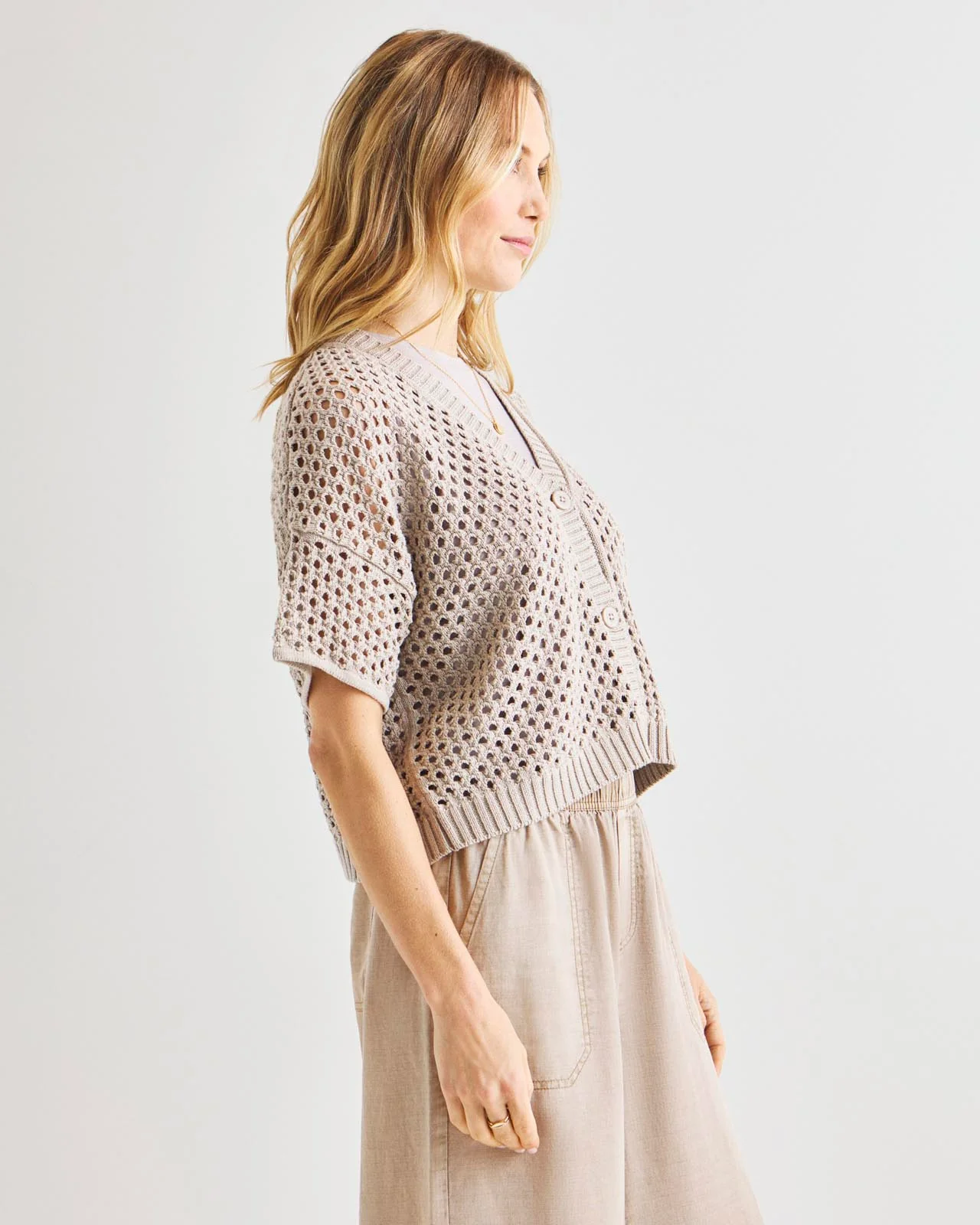 Nova Pointelle Short Sleeve Cardigan - Image 4