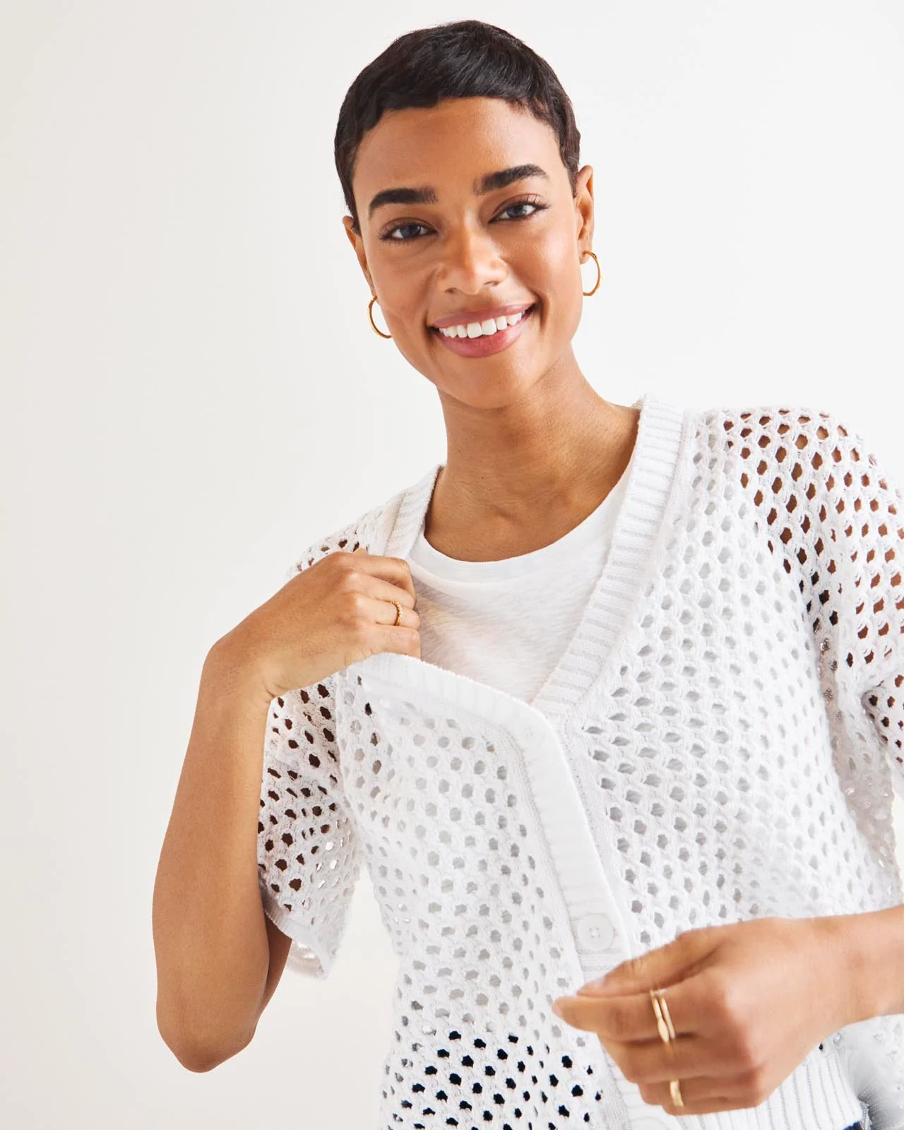 Nova Pointelle Short Sleeve Cardigan - Image 7