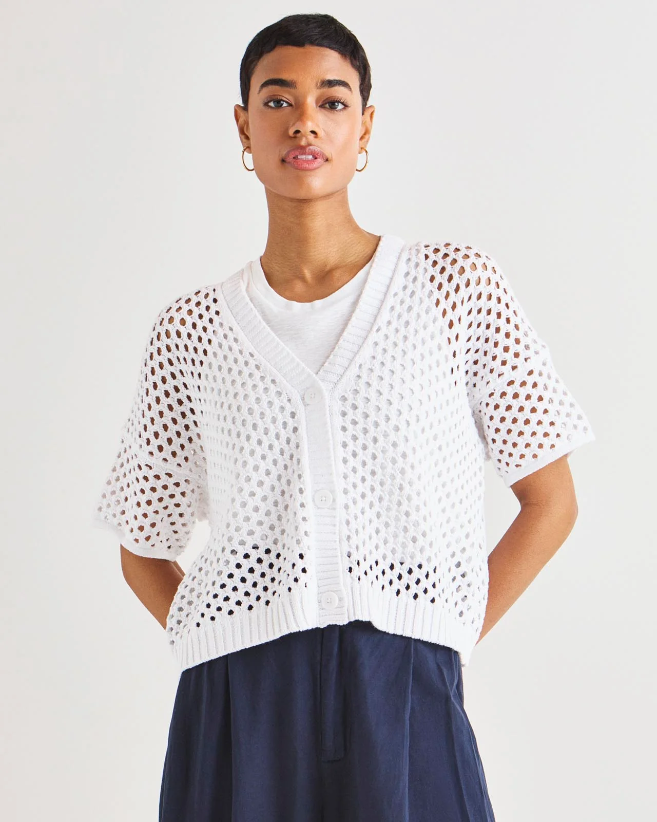 Nova Pointelle Short Sleeve Cardigan - Image 9
