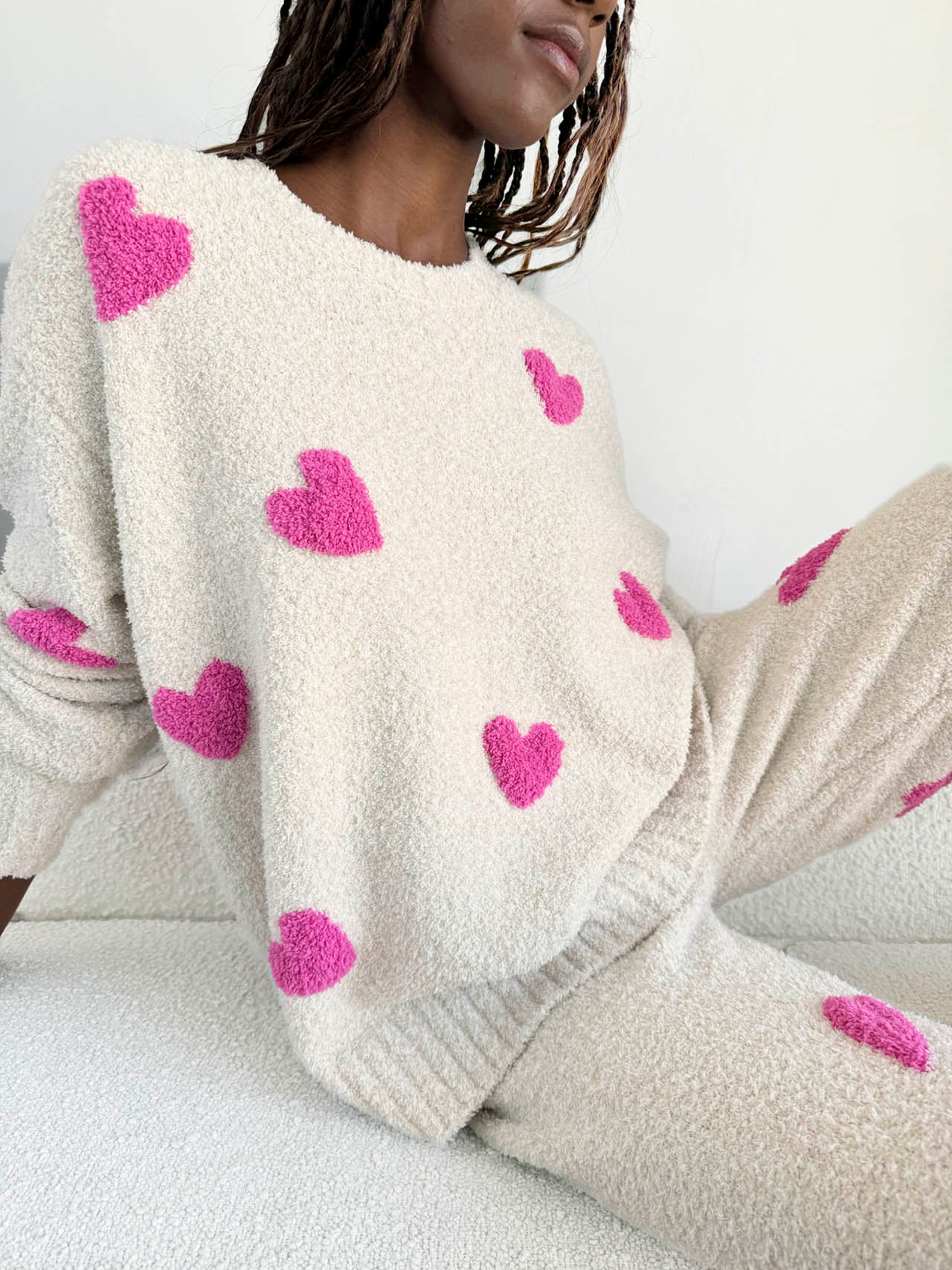 Pink Hearts Fuzzy Sweater PJ Set - Image 4