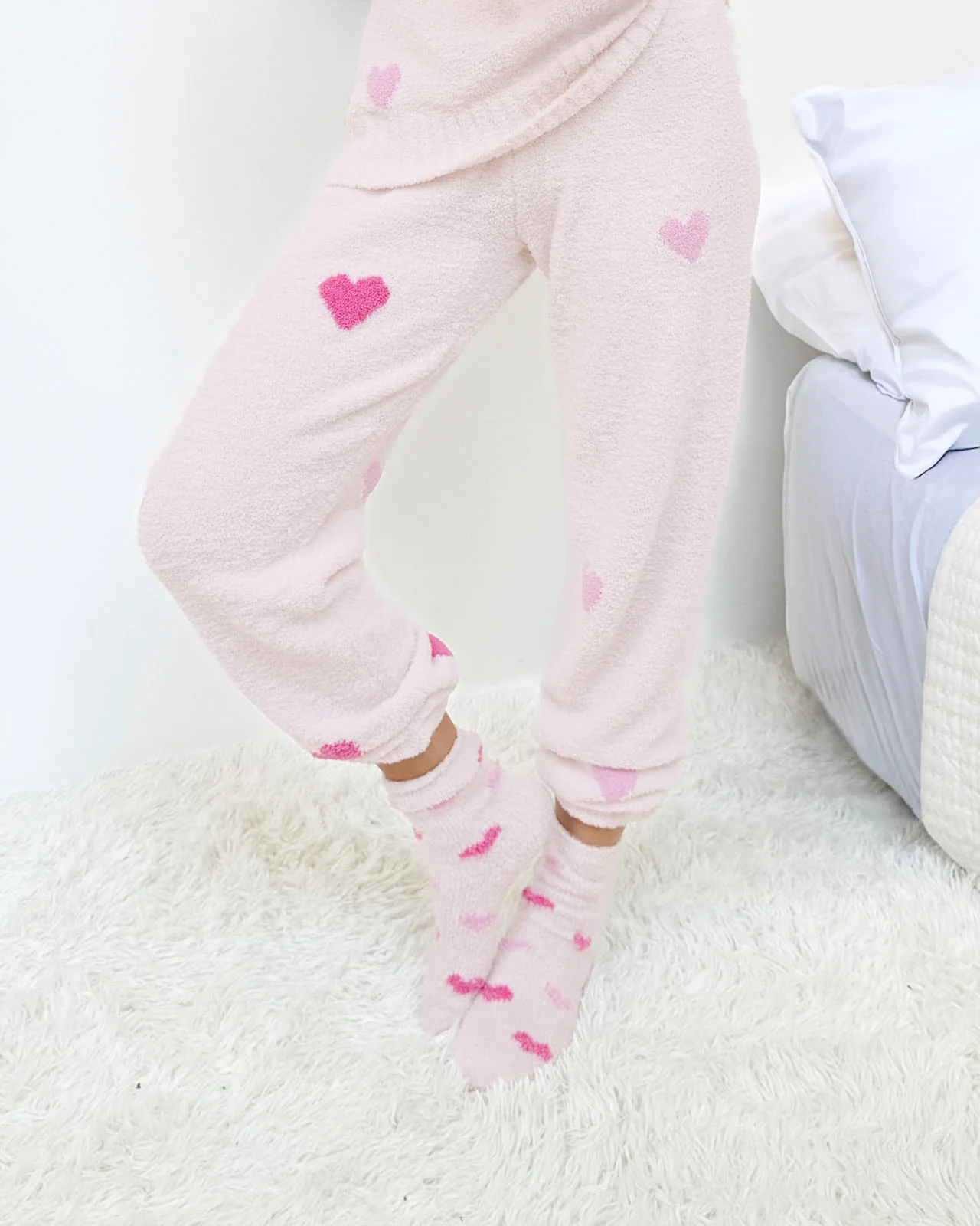 Pink Multi-Heart Bia Fuzzy Yarn Socks - Image 3