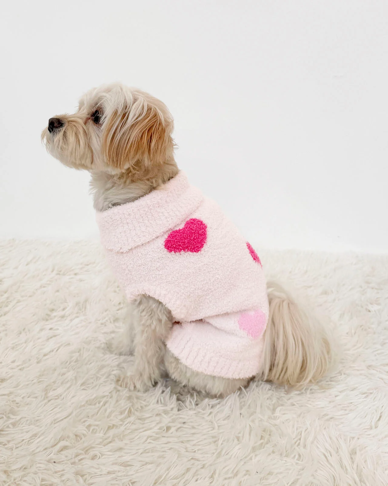 Pink Multi-Heart Fuzzy Pet Sweater - Image 3