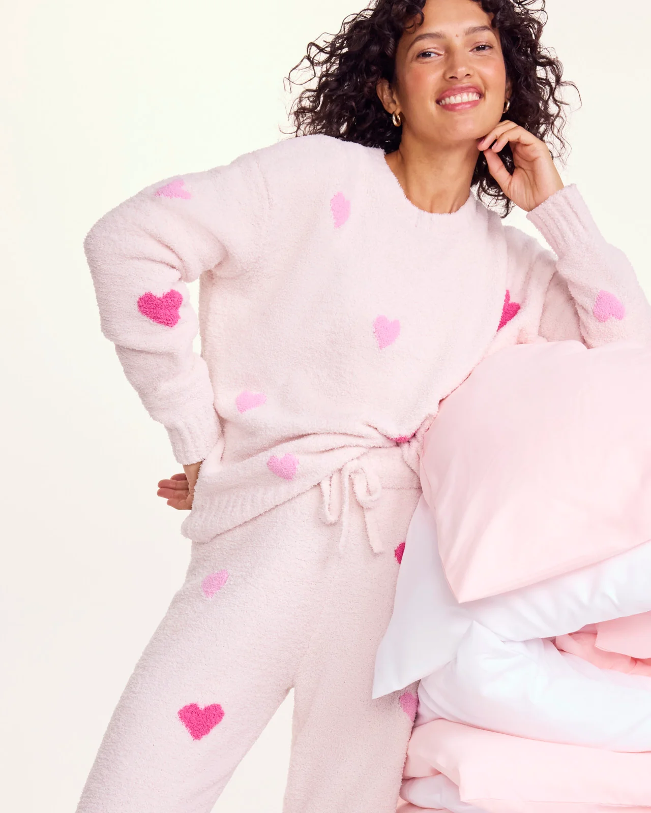 Pink Multi-Heart Fuzzy Sweater PJ Set