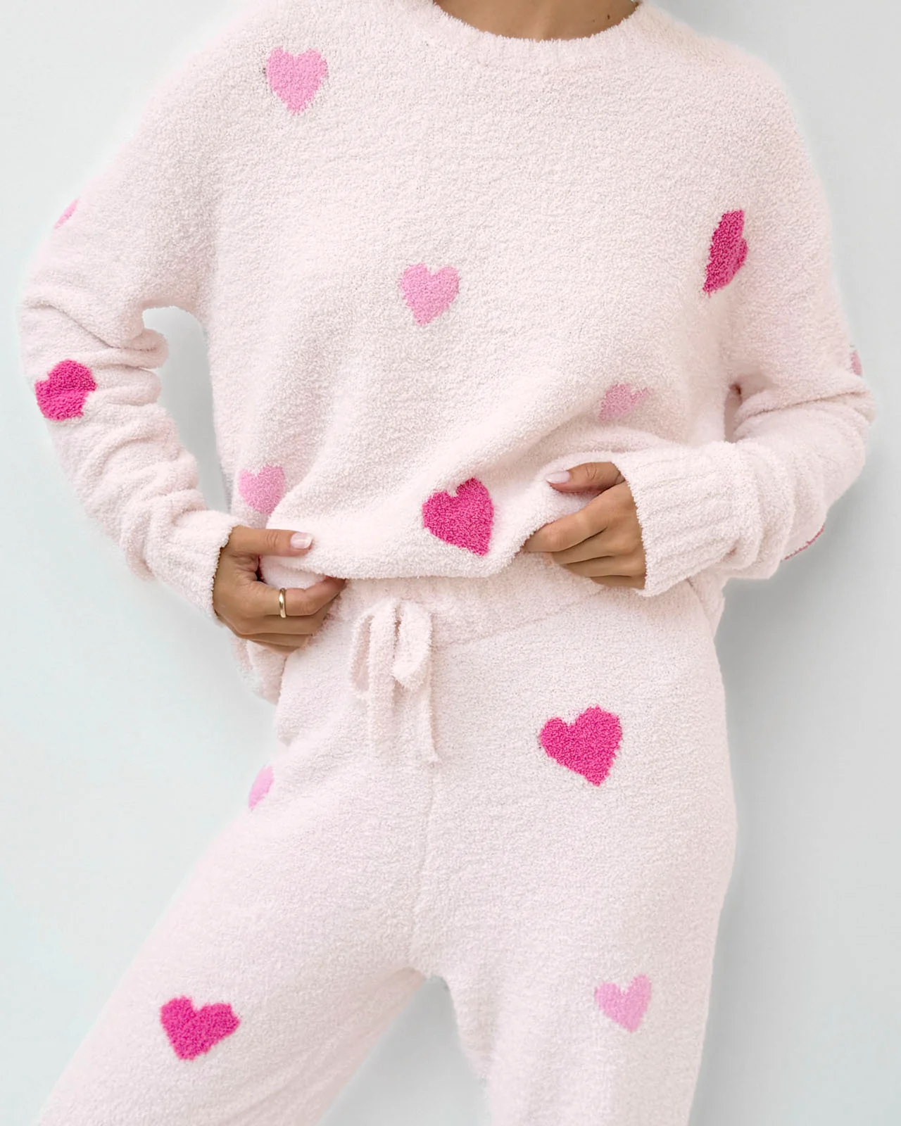 Pink Multi-Heart Fuzzy Sweater PJ Set - Image 3