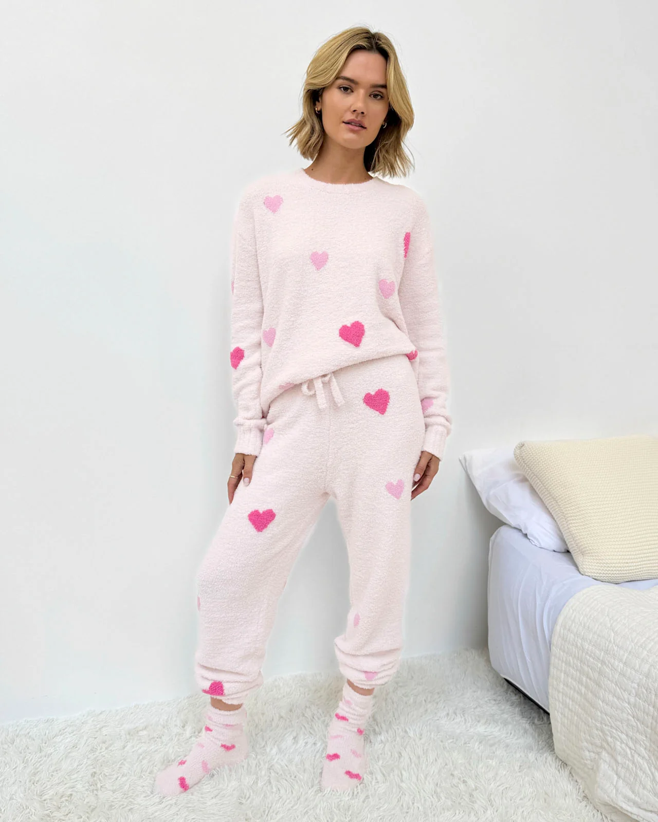 Pink Multi-Heart Fuzzy Sweater PJ Set - Image 4