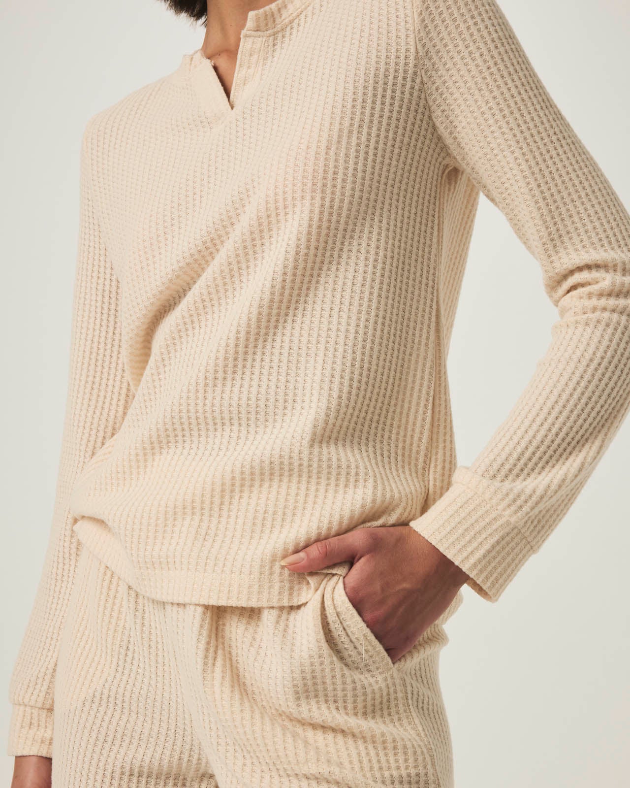 Pink Tint Split Crewneck Waffle Knit Sleep Set - Image 2