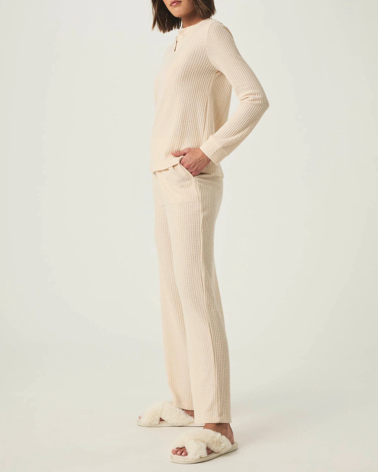 Pink Tint Split Crewneck Waffle Knit Sleep Set - Image 3
