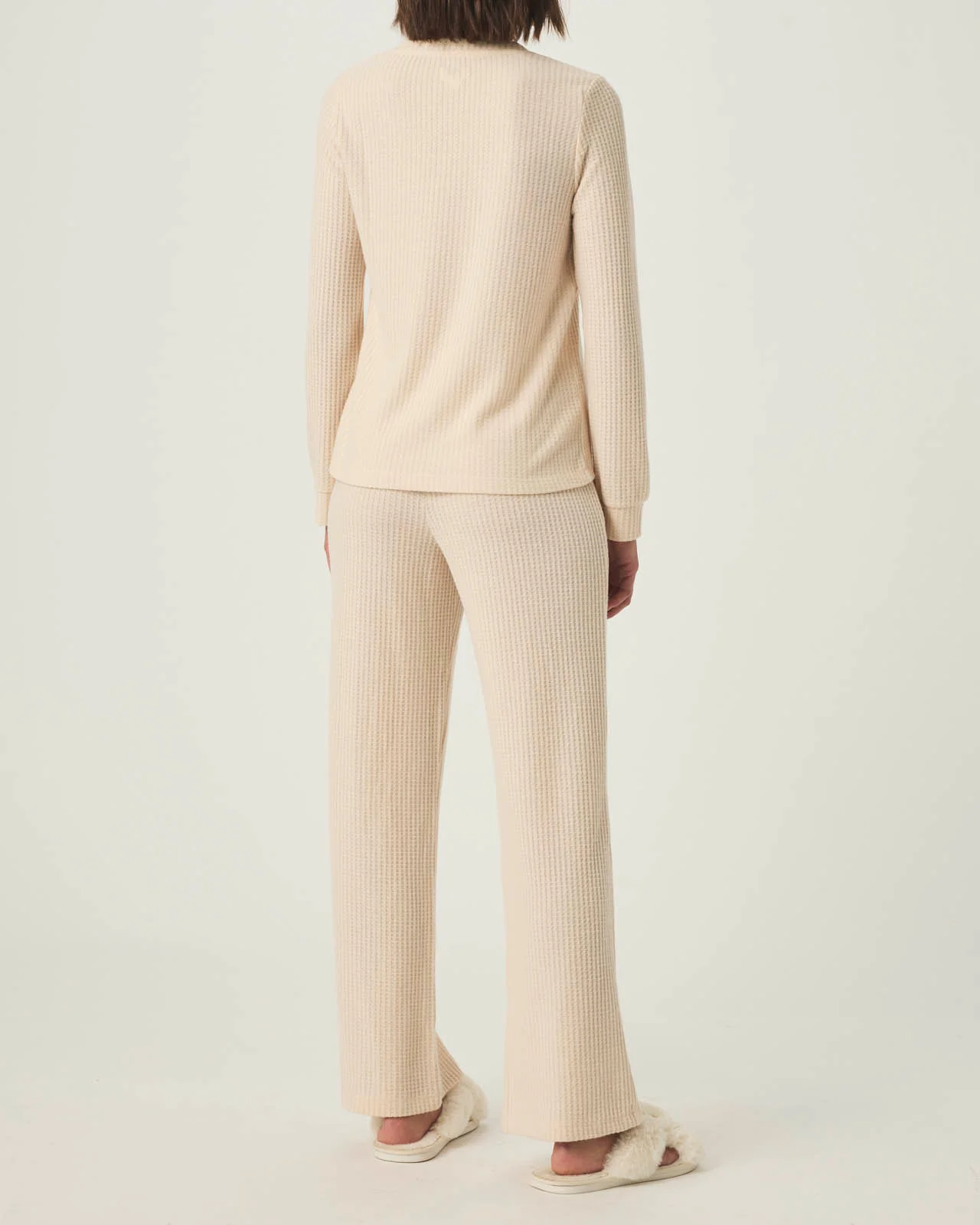 Pink Tint Split Crewneck Waffle Knit Sleep Set - Image 4