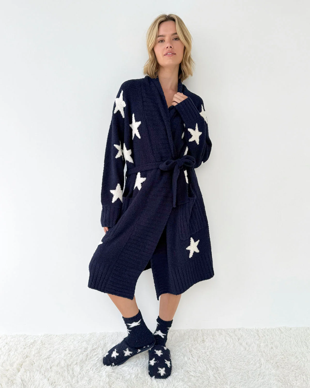 Pomona Fuzzy Yarn Navy Oat Stars Robe