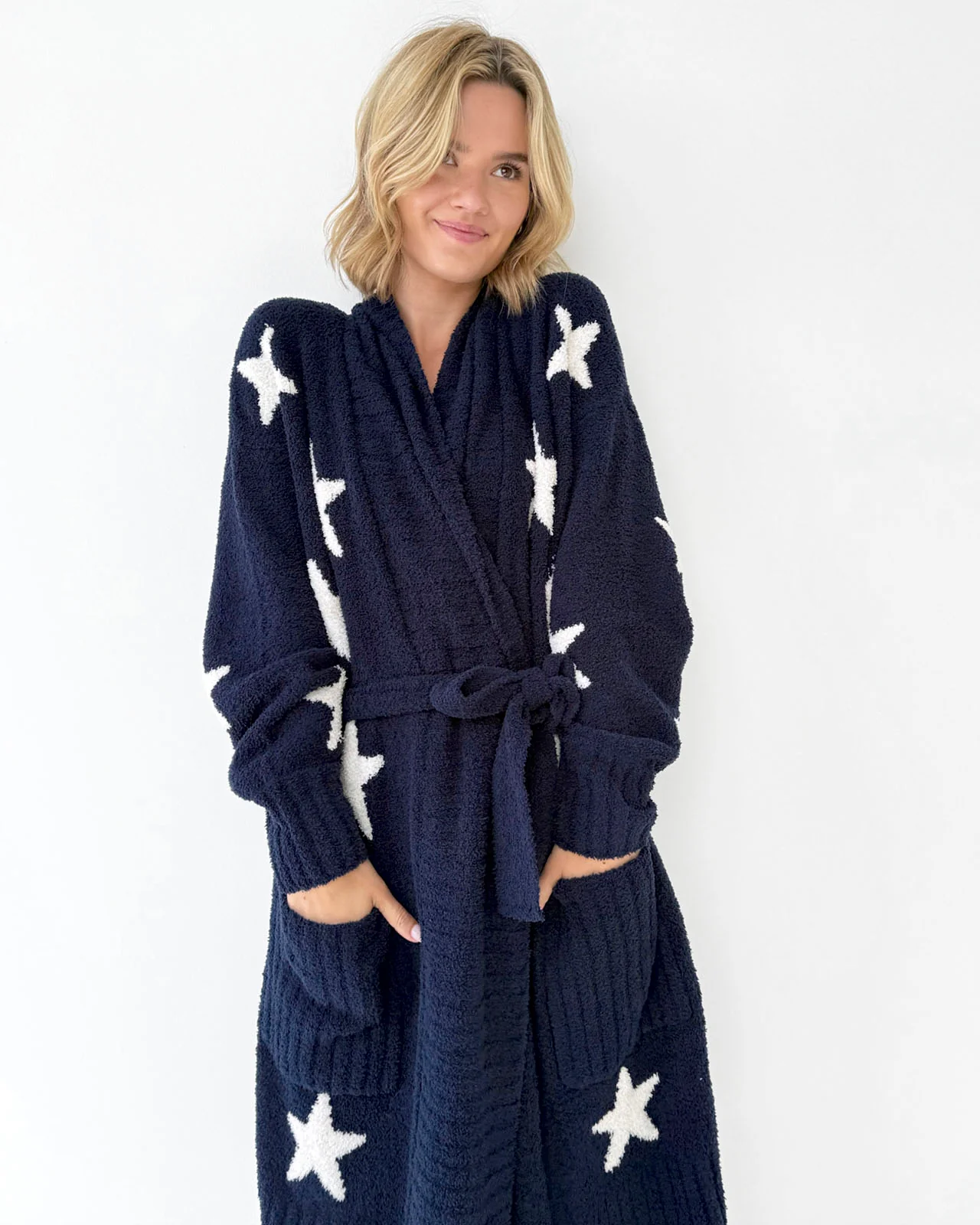 Pomona Fuzzy Yarn Navy Oat Stars Robe - Image 2