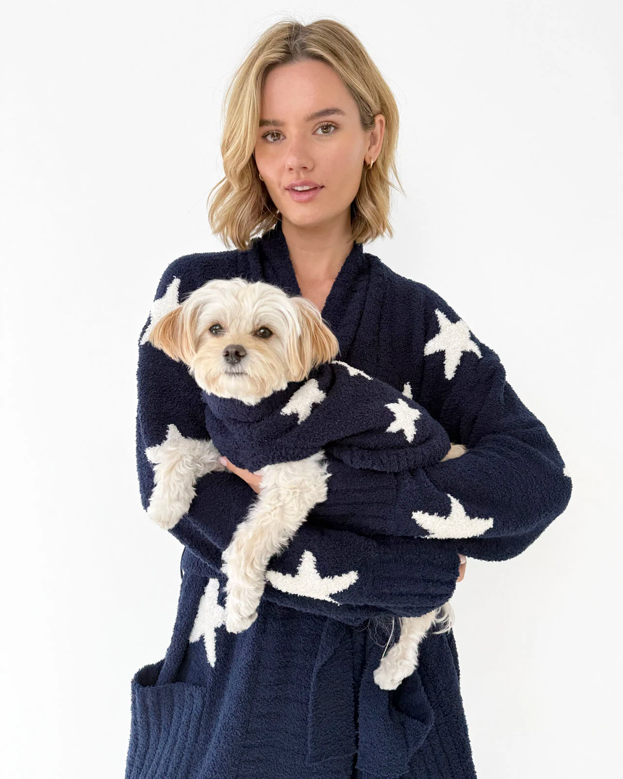 Pomona Fuzzy Yarn Navy Oat Stars Robe - Image 4
