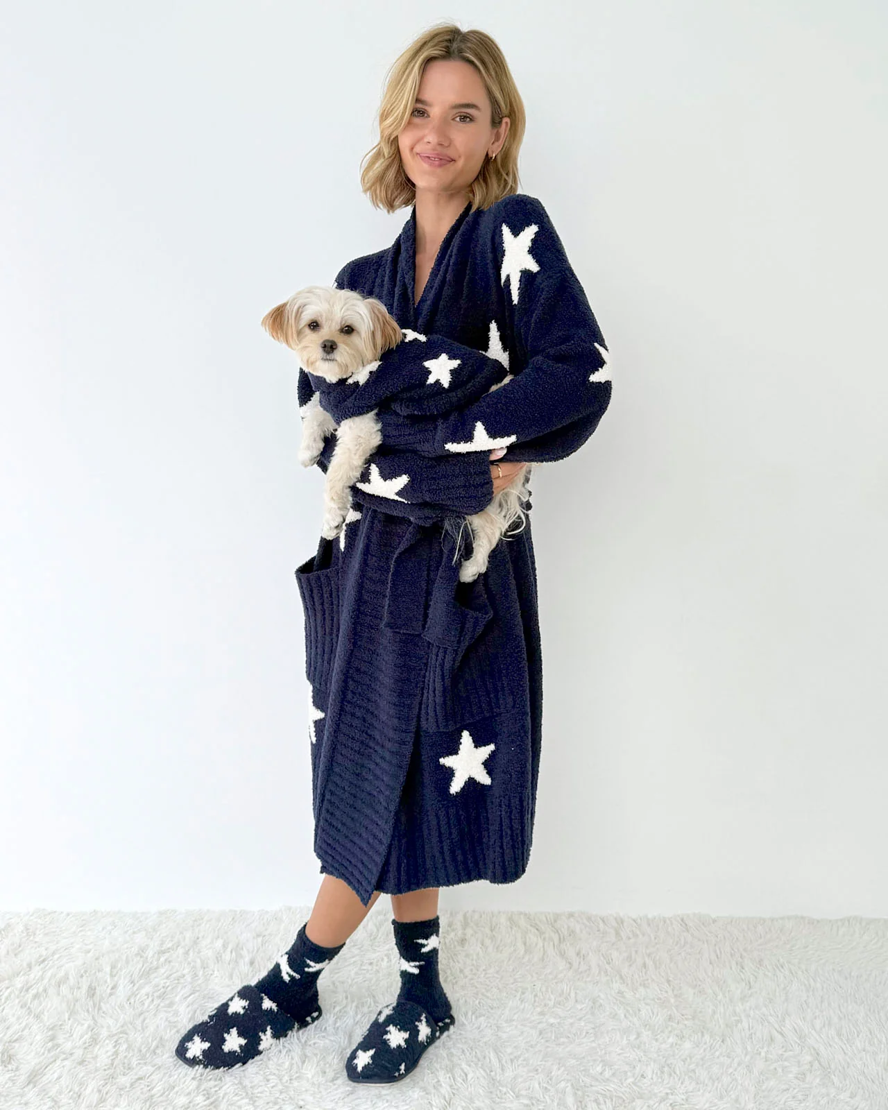 Pomona Fuzzy Yarn Navy Oat Stars Robe - Image 5