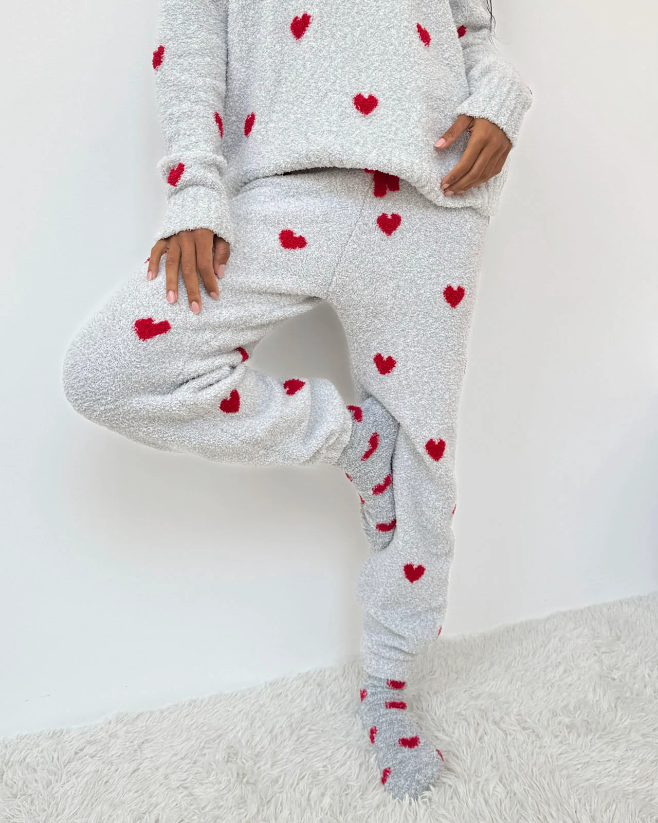 Red Hearts Fuzzy Sweater PJ Set - Image 3