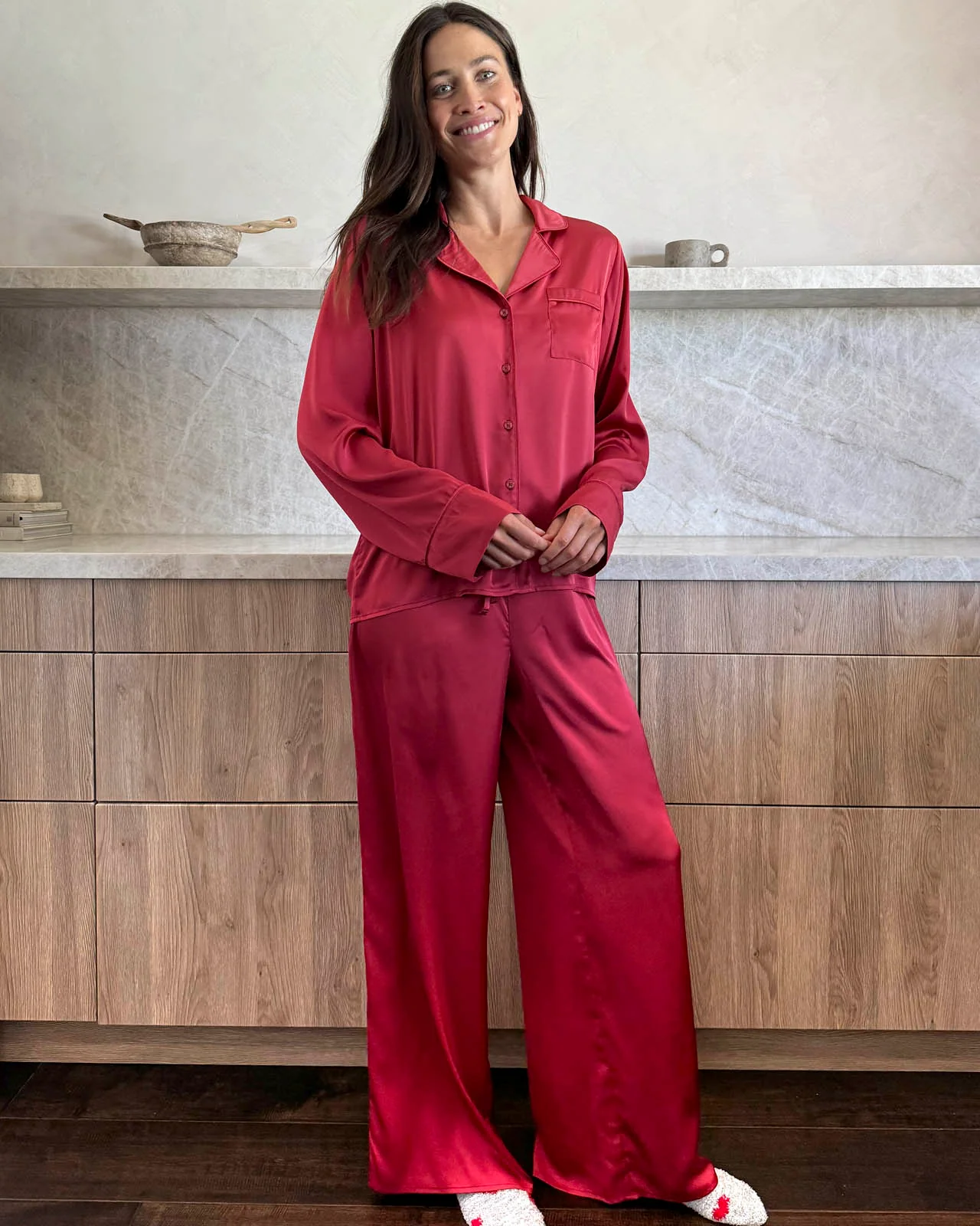 Red Satin Silk PJ Set - Image 3