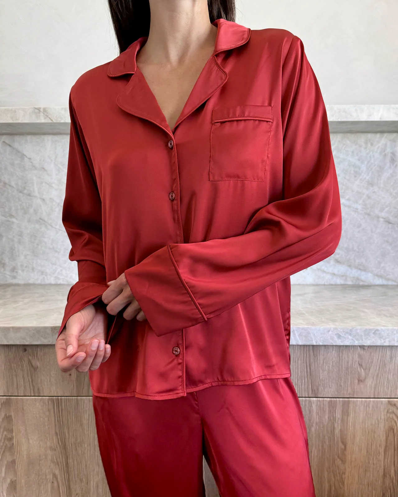 Red Satin Silk PJ Set - Image 4