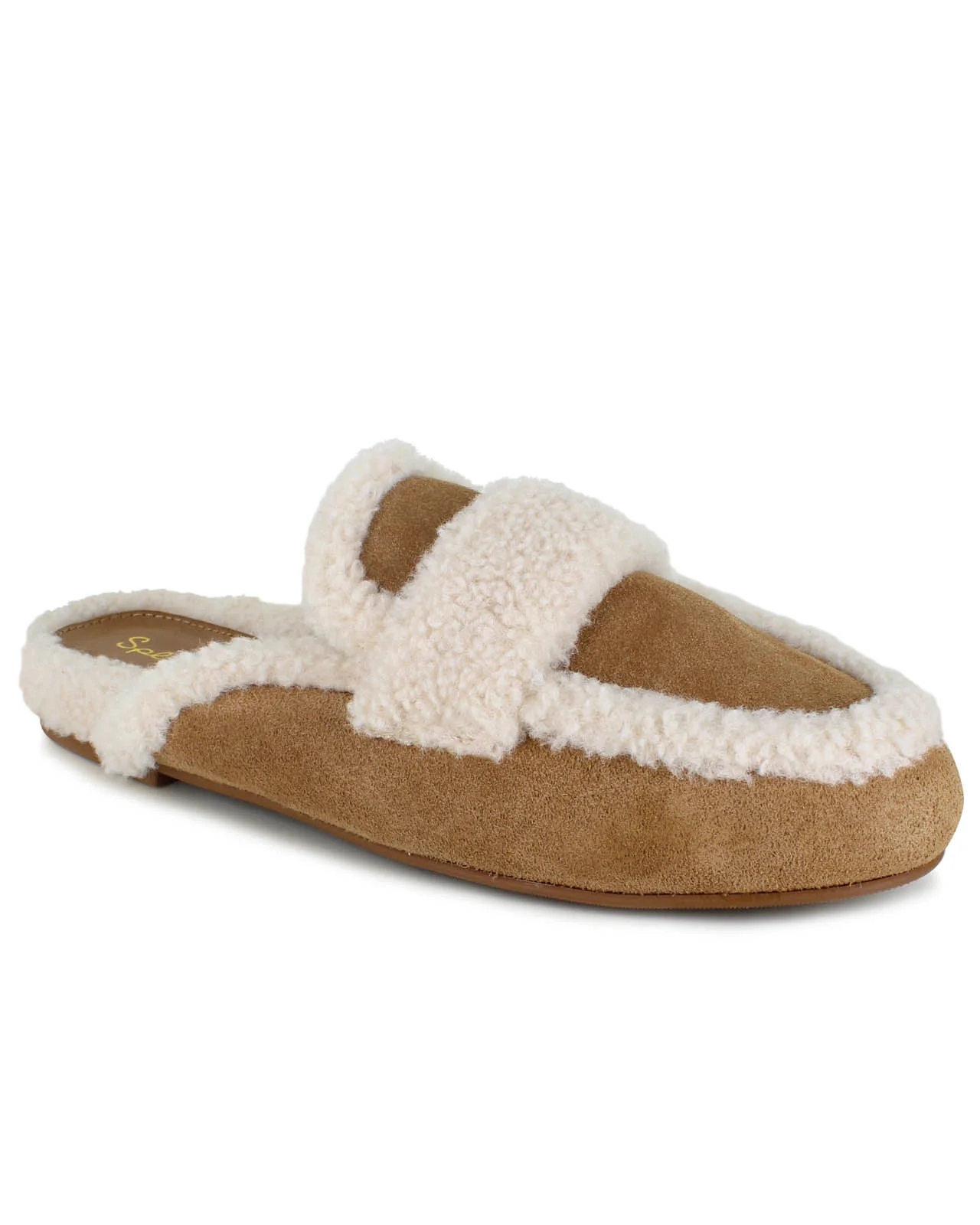 Sandra Sherpa Trim Slipper in Caramel