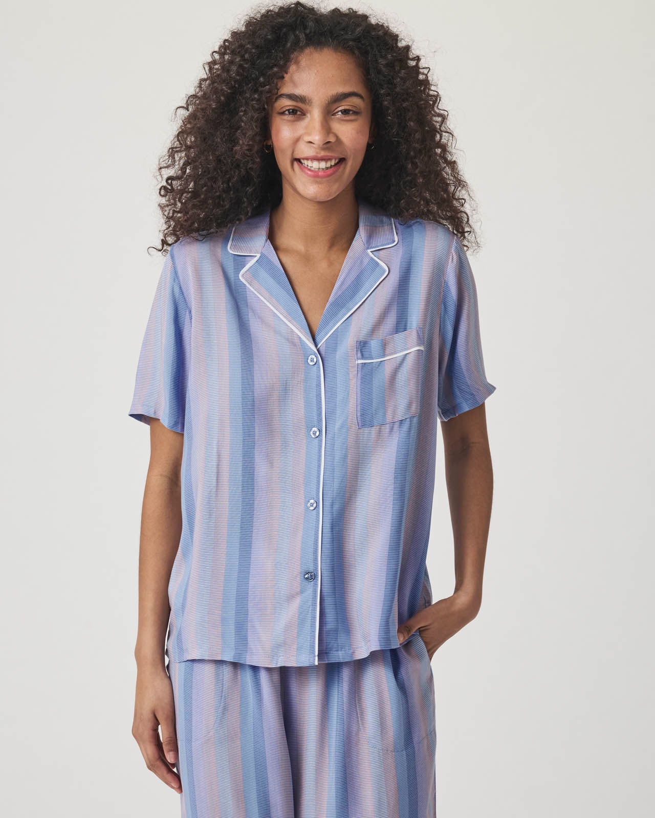 Slate Stripe Notch Collar and Crop Pant Sleep Set - Image 2