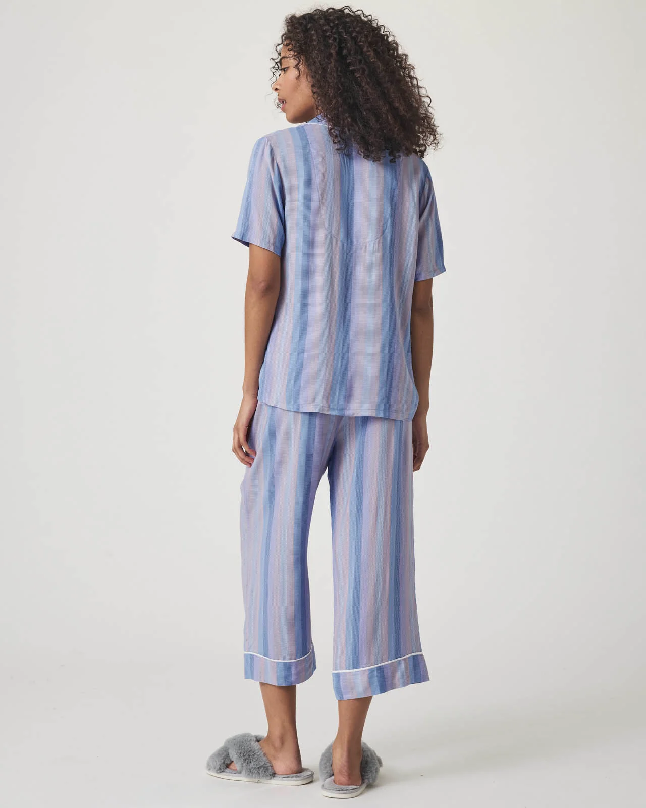 Slate Stripe Notch Collar and Crop Pant Sleep Set - Image 4