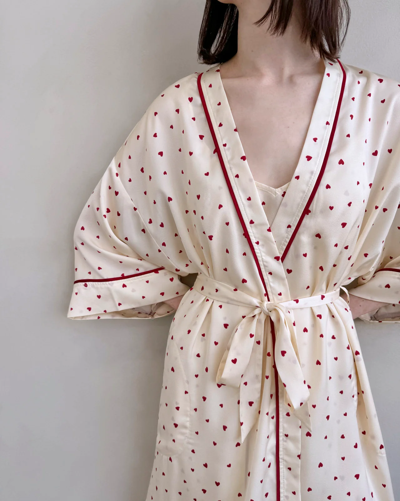 Small Heart Toss Satin Silk Robe