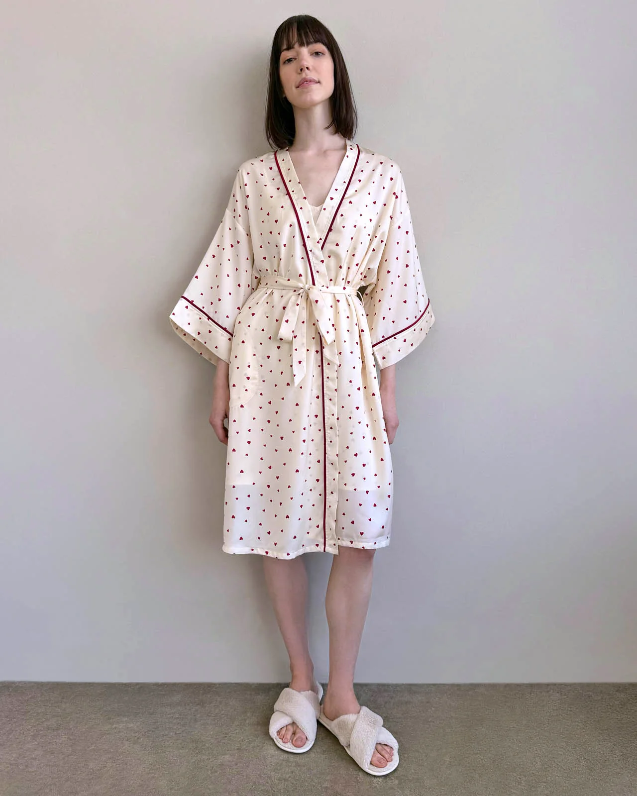 Small Heart Toss Satin Silk Robe - Image 2
