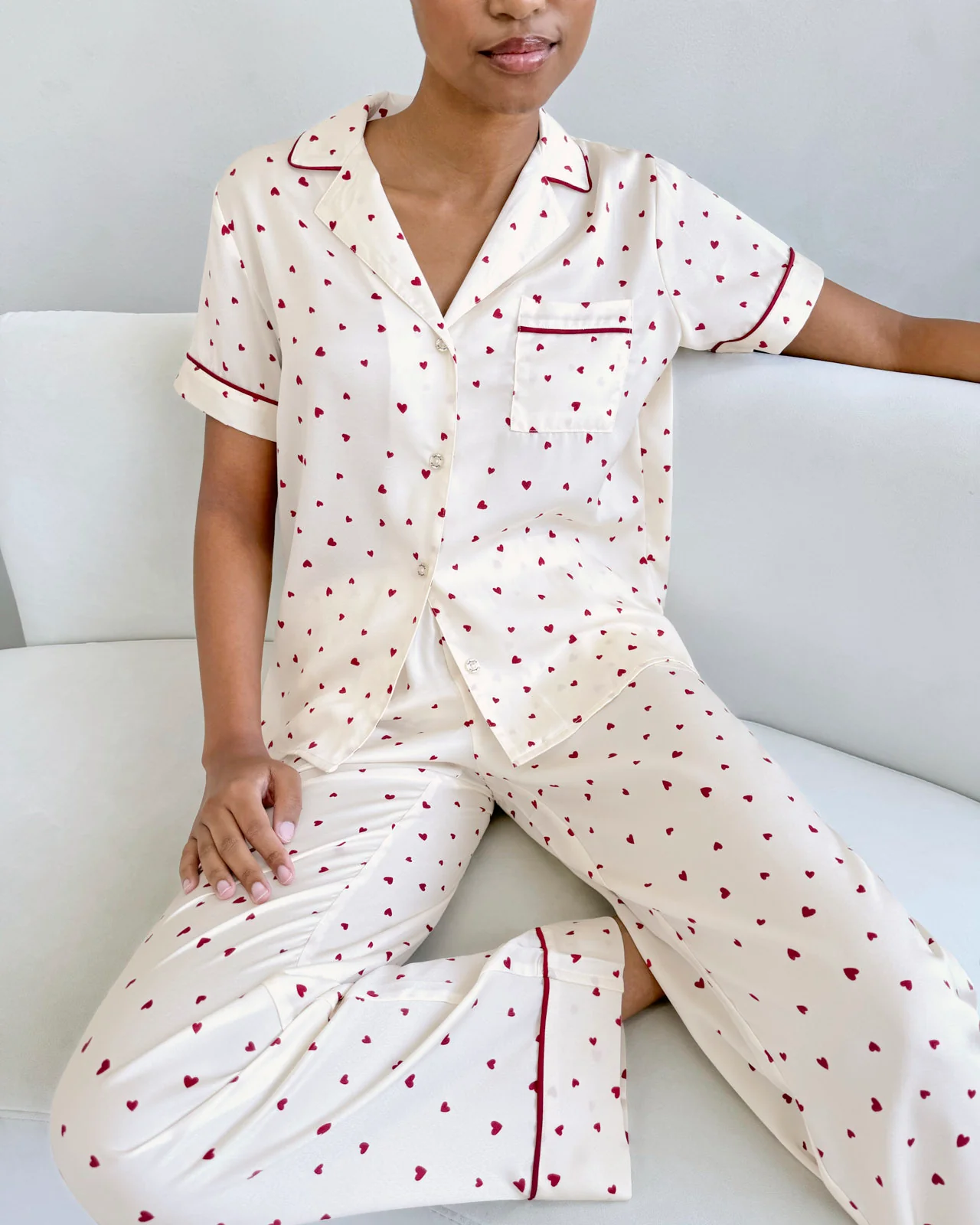 Small Heart Toss Satin Silk Sleep Set