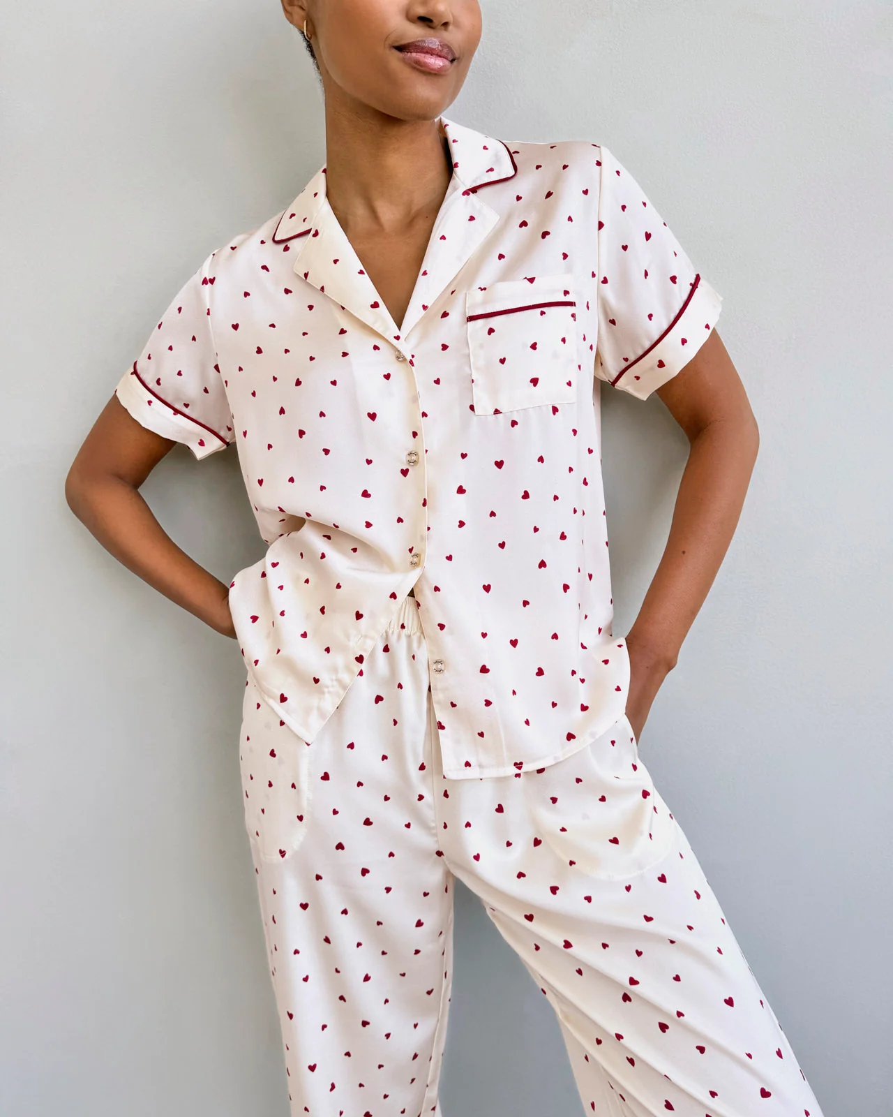 Small Heart Toss Satin Silk Sleep Set - Image 5
