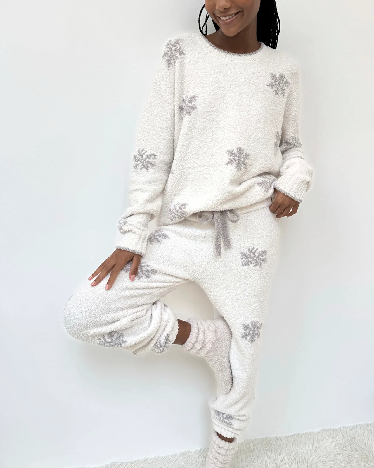 Snow Flake Fuzzy Sweater PJ Set - Image 2