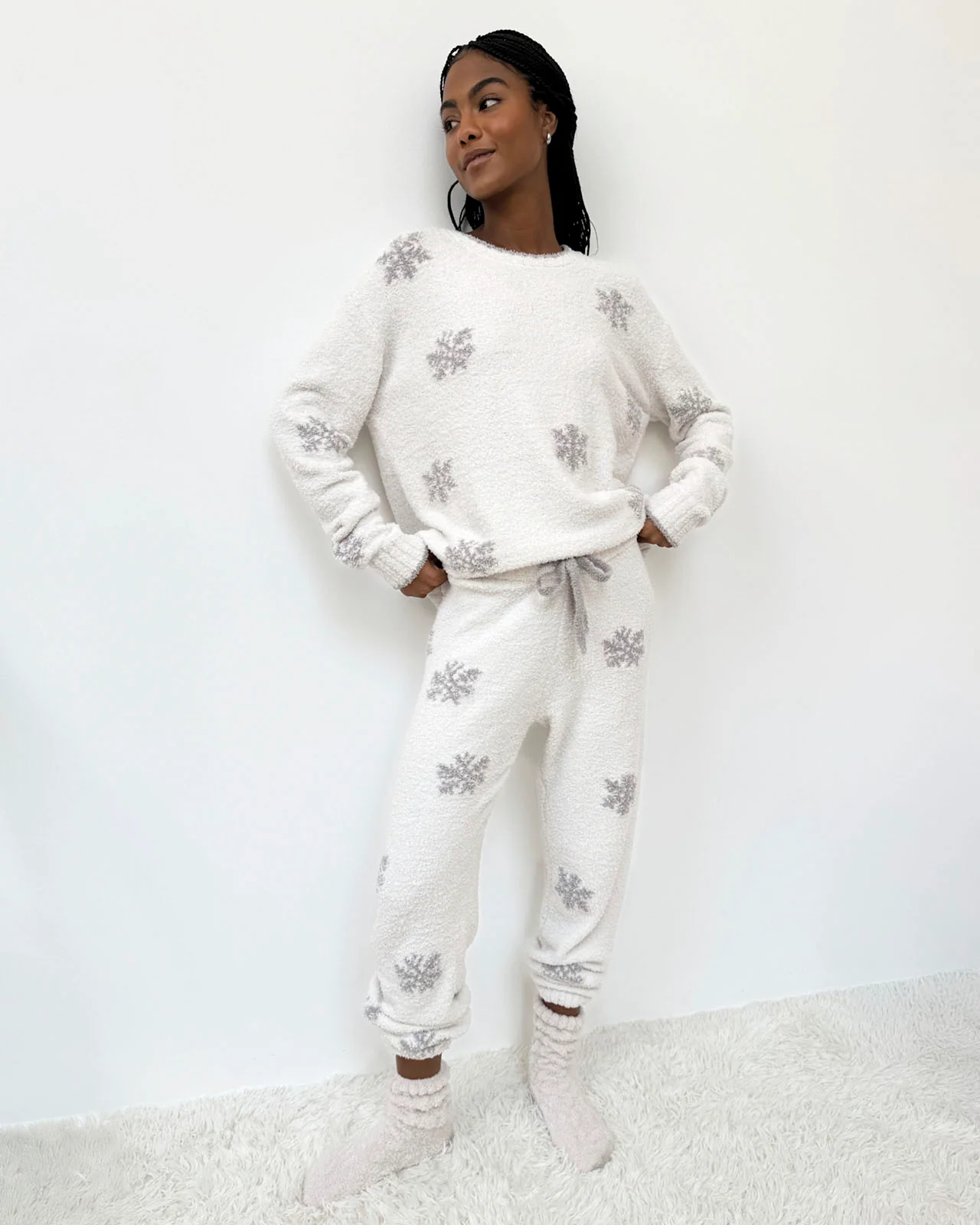 Snow Flake Fuzzy Sweater PJ Set - Image 4