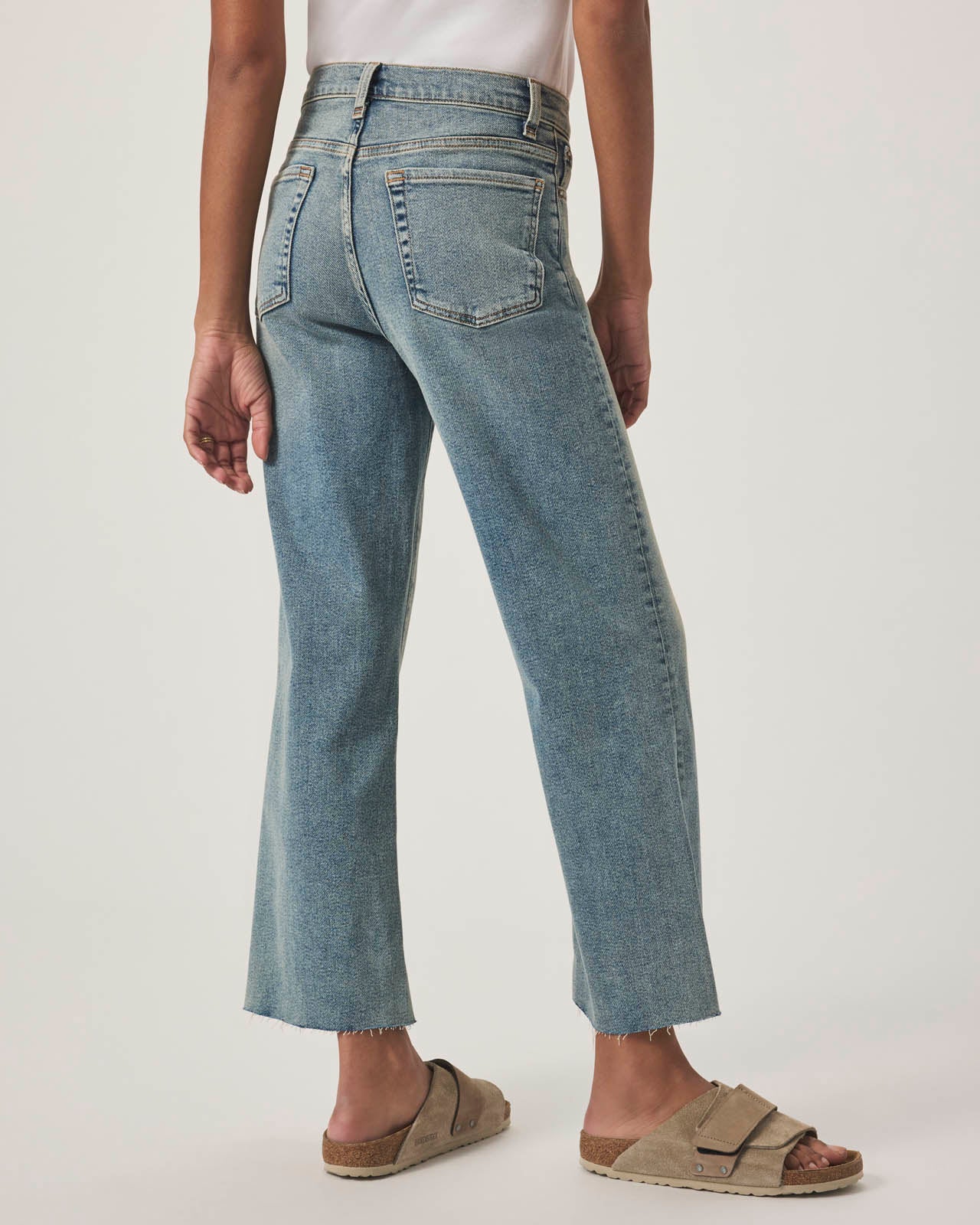 Light Wash Cropped Wide Leg Raw Hem Jean - Image 5