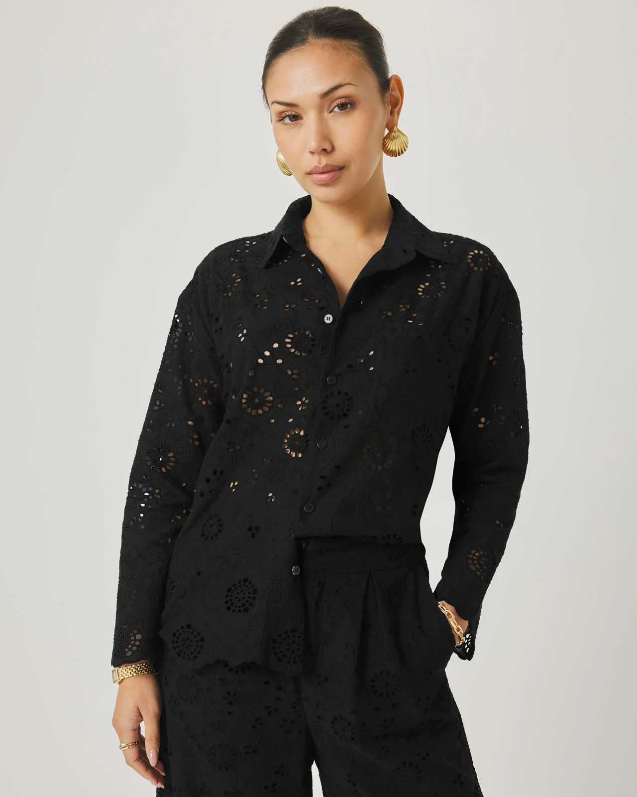 Splendid x @Cellajaneblog Eyelet Button Down - Image 4