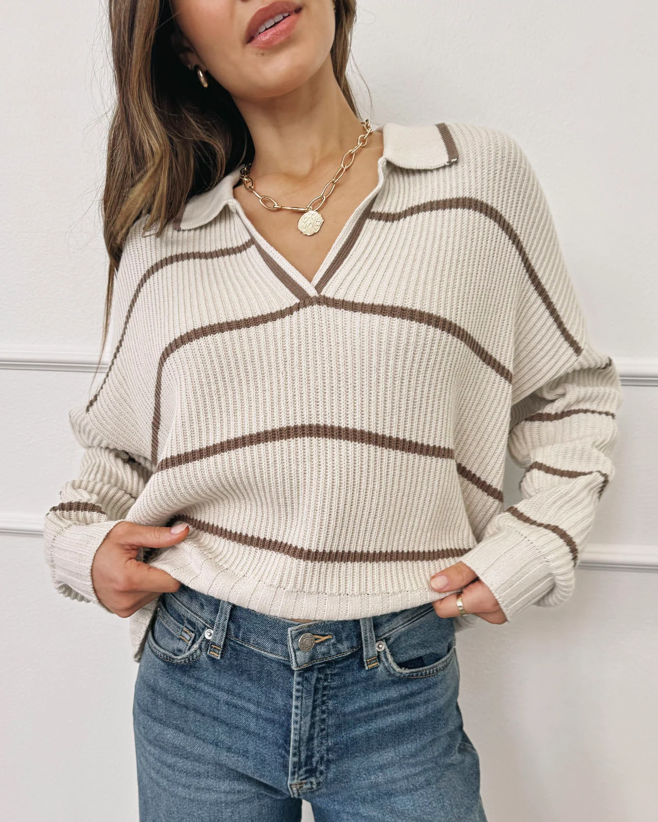 Splendid x @Cellajaneblog Stripe Polo Sweater - Image 5