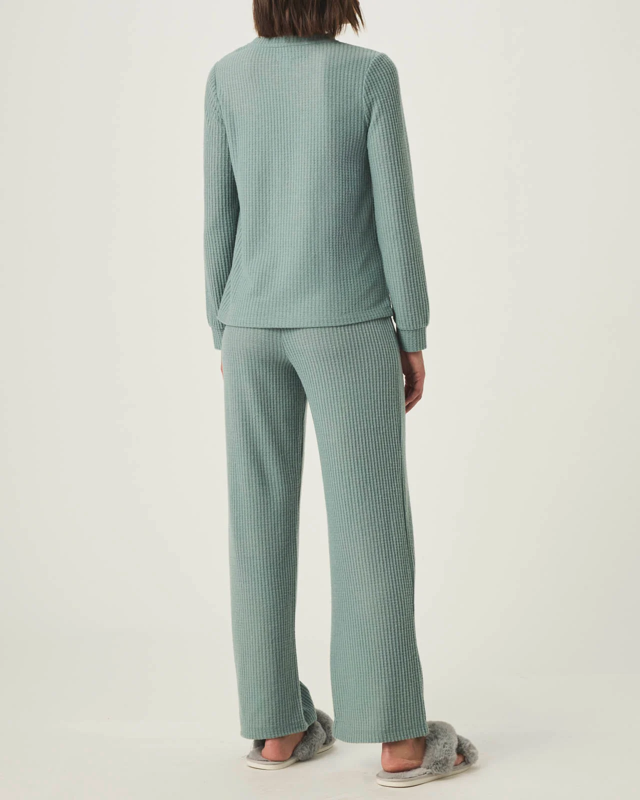 Stormy Sea Split Crewneck Waffle Knit Sleep Set - Image 4