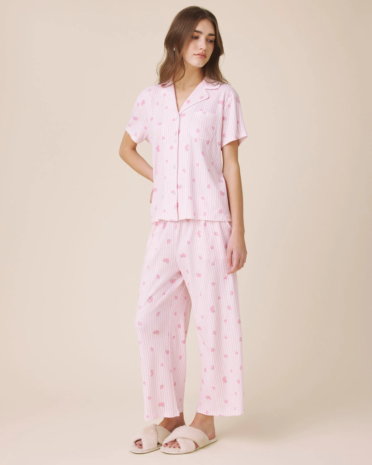 Strawberries and Stripes Notch Top and Crop Pant PJ Set