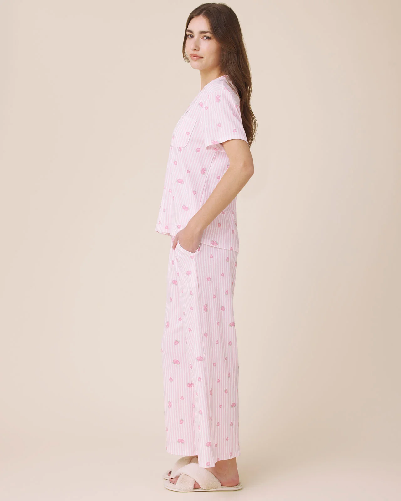 Strawberries and Stripes Notch Top and Crop Pant PJ Set - Image 2