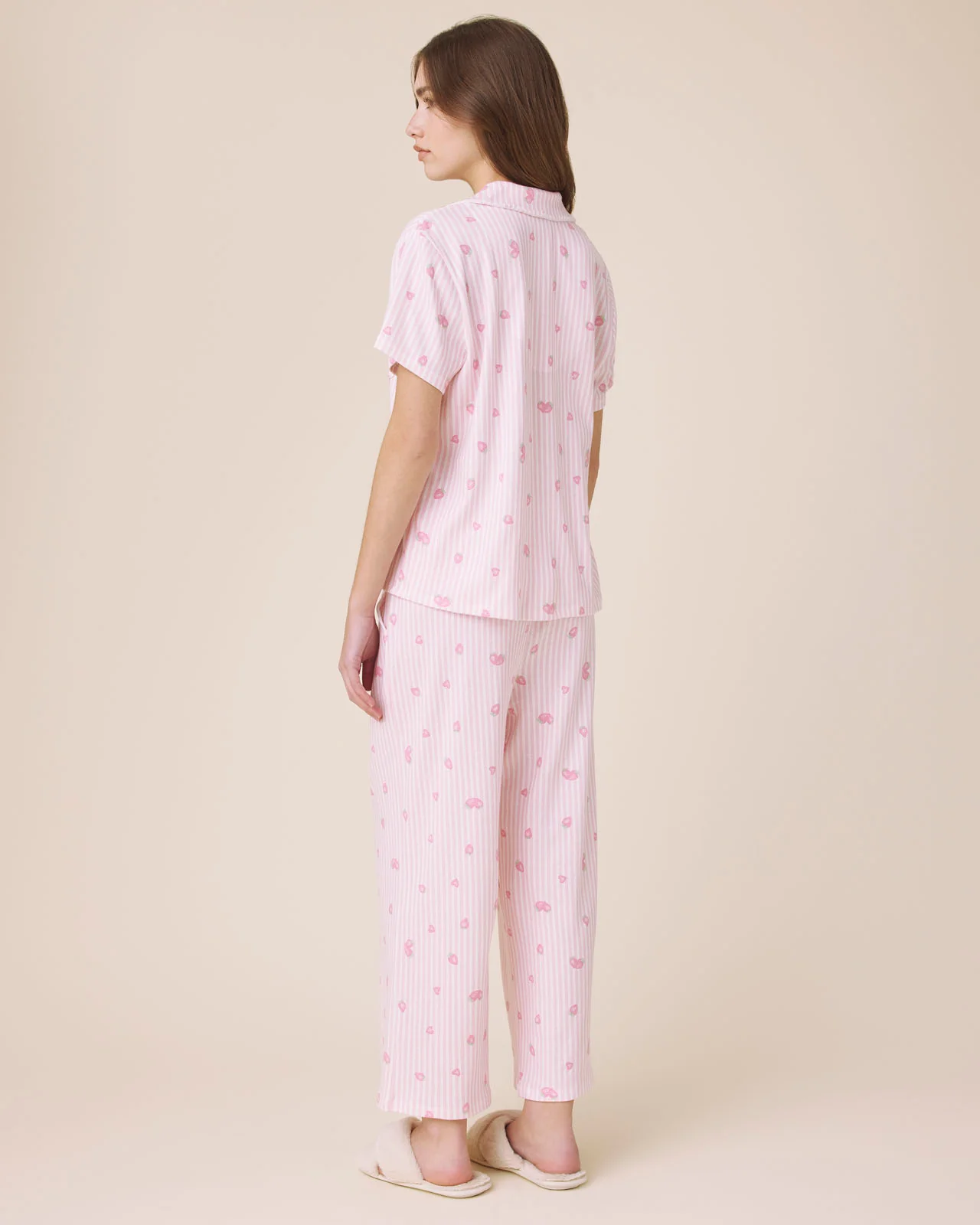 Strawberries and Stripes Notch Top and Crop Pant PJ Set - Image 3